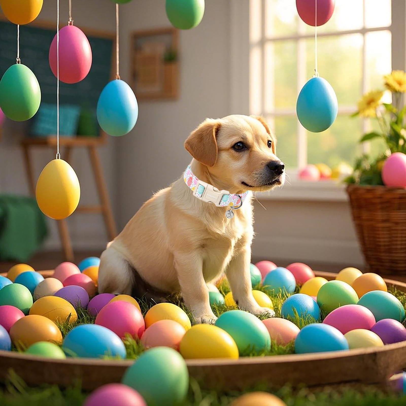 Dogwong Easter Dog Collar, Colorful Egg Dog Collar Soft Durable Adjustable Costume Cute Easter Puppy Collar For Small Medium Lar