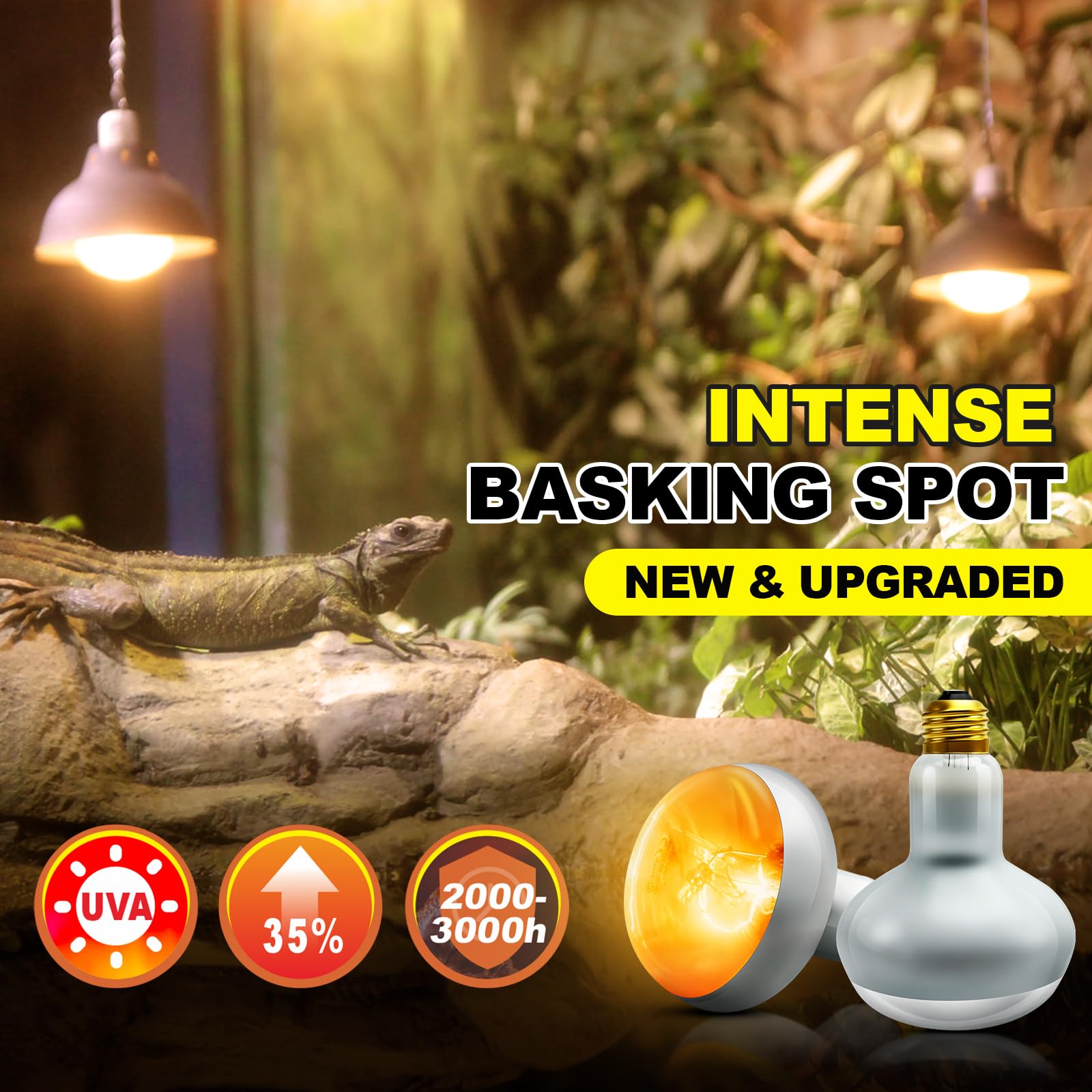 MIXJOY 150W Reptile Heat Lamp Bulb, 2Pack Reptile Basking Spot Light, Upgraded Intense Heat Basking Bulb, UVA Daylight Heat Lamp
