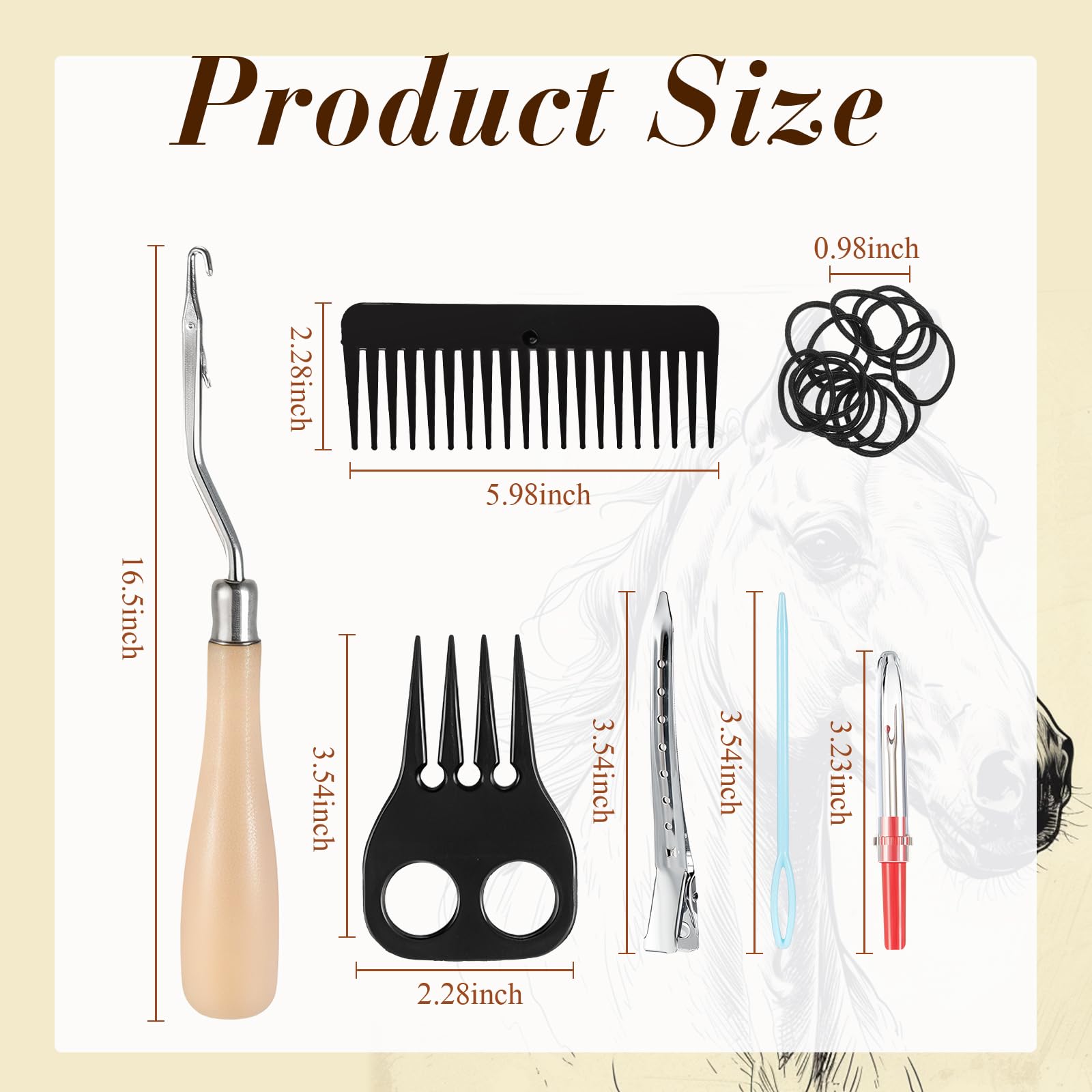 Cosblank 9 Pcs Horse Braiding Kit With Belt Mane Horse Braiding Kit Include Removable Belt With Rug Hook Pin Brush Thread Cutter