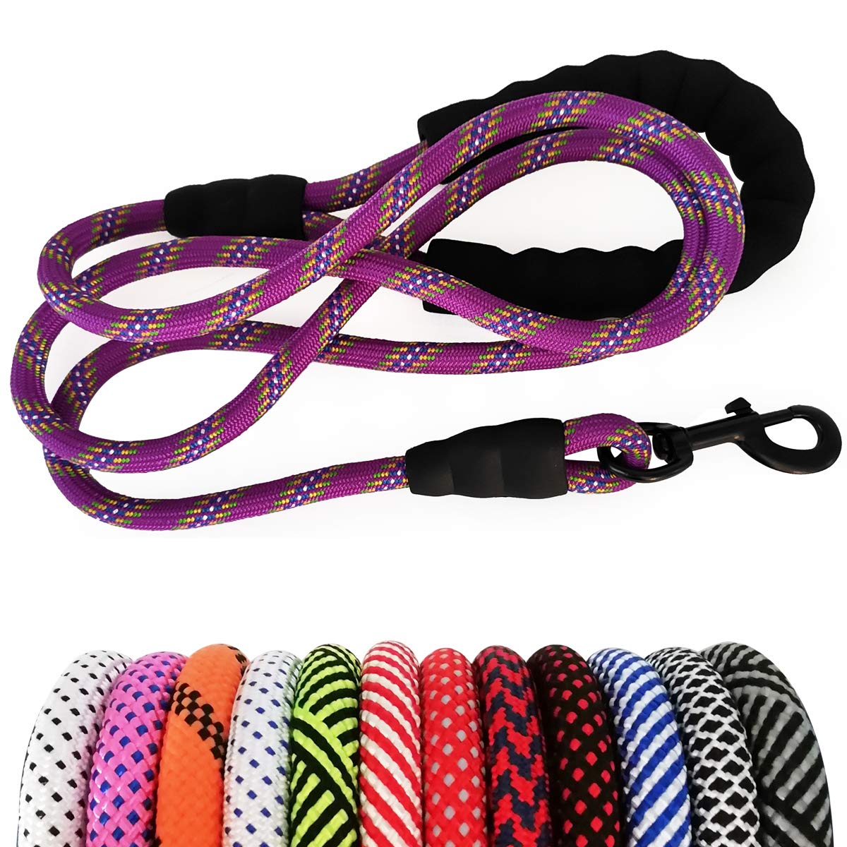 Maypaw Heavy Duty Rope Dog Leash, 3/4/5/6/7/8/10/12/15 Ft Nylon Pet Leash, Soft Padded Handle Thick Lead Leashes For Large Mediu
