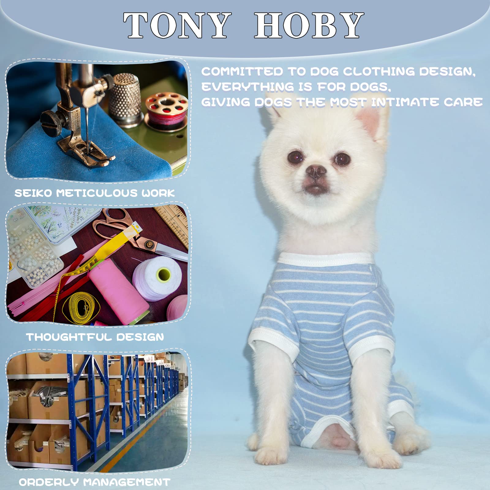 Tony Hoby Female/Male Pet Dog Pajamas Stripes 4 Legged Dog Pjs Jumpsuit Soft Cotton Dog Clothes (Xl,Blue+White-Girls)