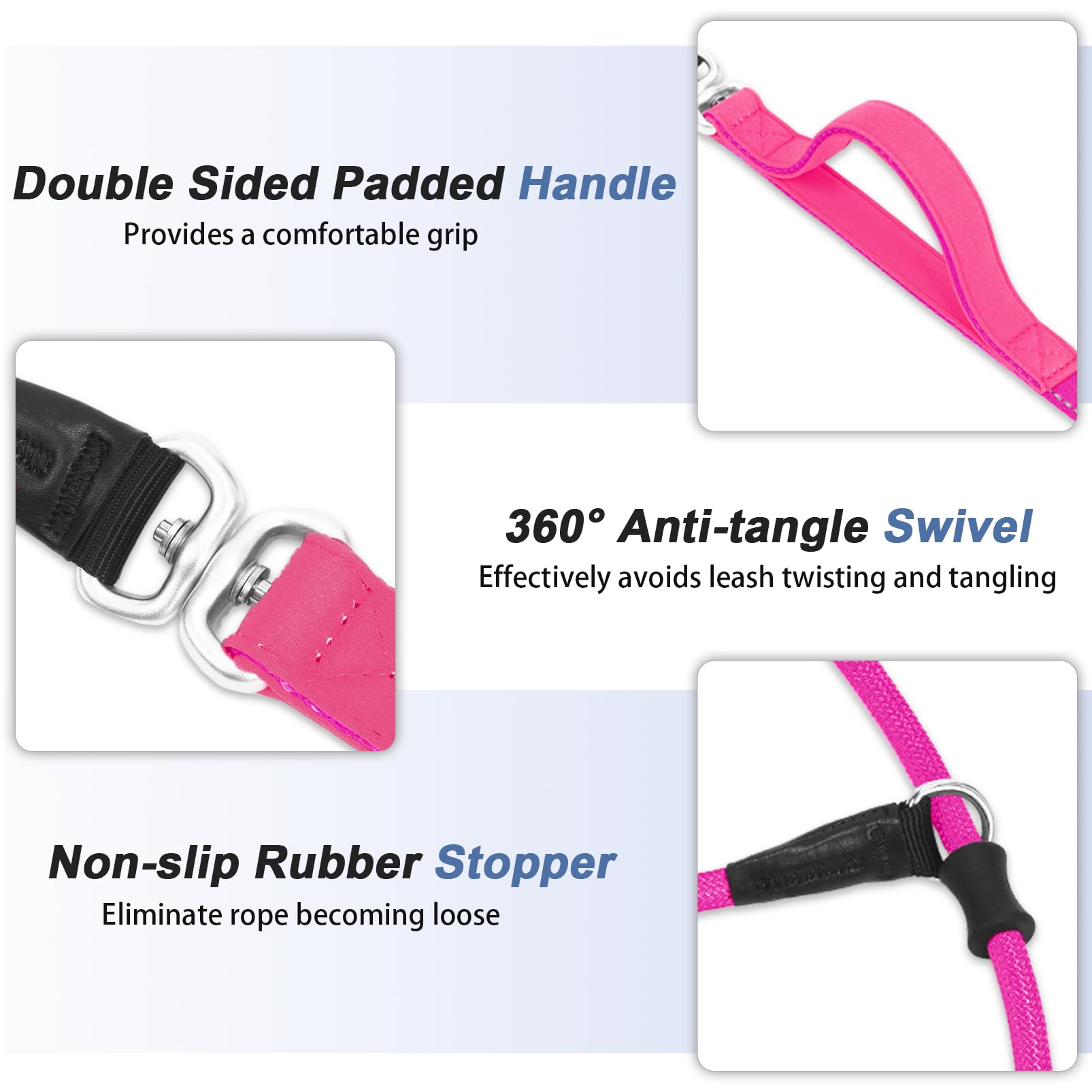 Slip Lead Dog Leash With Double Handle, Reflective Dog Training Leash - 360 Swivel Anti-Tangle - Heavy Duty Nylon - Medium, Larg