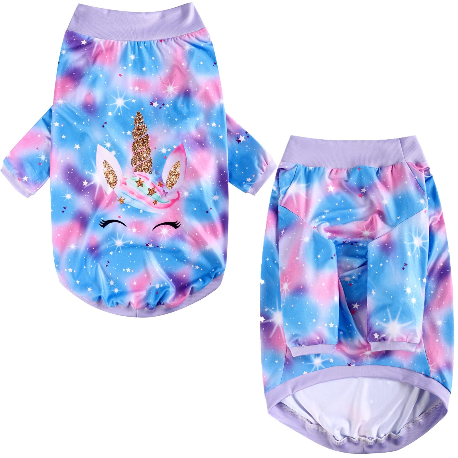 PriPre Dog Blue Purple Tiedye T Shirts Shining Unicorn Pattern Printed Pet Shirt Softable Pajamas for Medium Dogs (M, Blue)