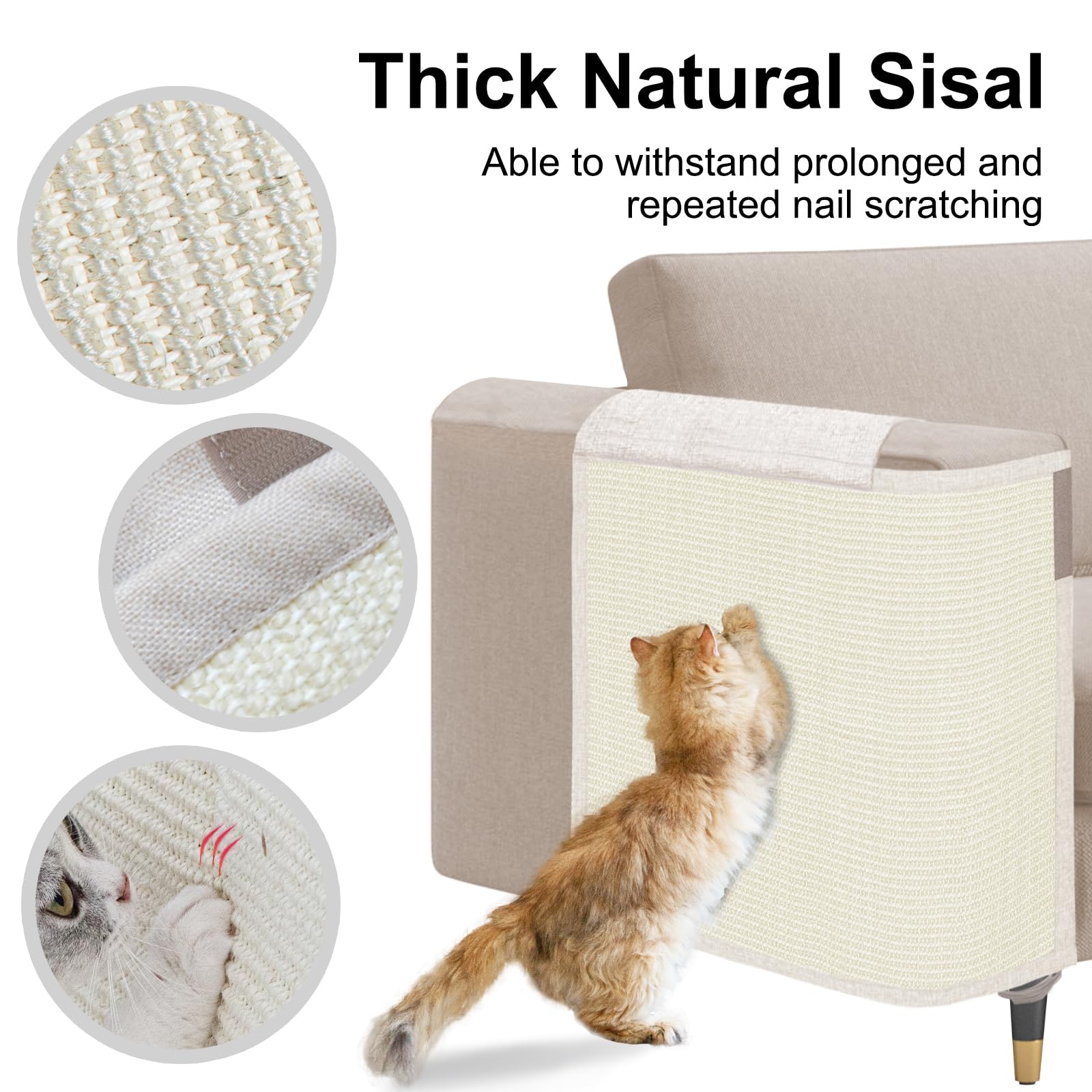 Cat Scratch Sofa Protector,23.6L*19.6W Cat Scratch Furniture Protector Pad,Cat Scratch Couch Arm Sheild With Natural Sisal For P