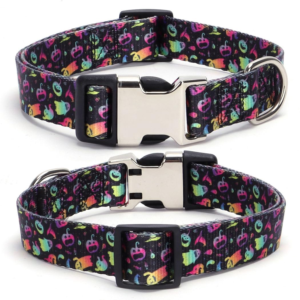 Halloween Dog Collars For Large Dogs, Pretty Pattern Ghost Pumpkins Holiday Dog Collar Metal Buckle Durable Soft Boy Puppy Collars For Xsmall Small Medium Large Breed Pet Male Dogs, L