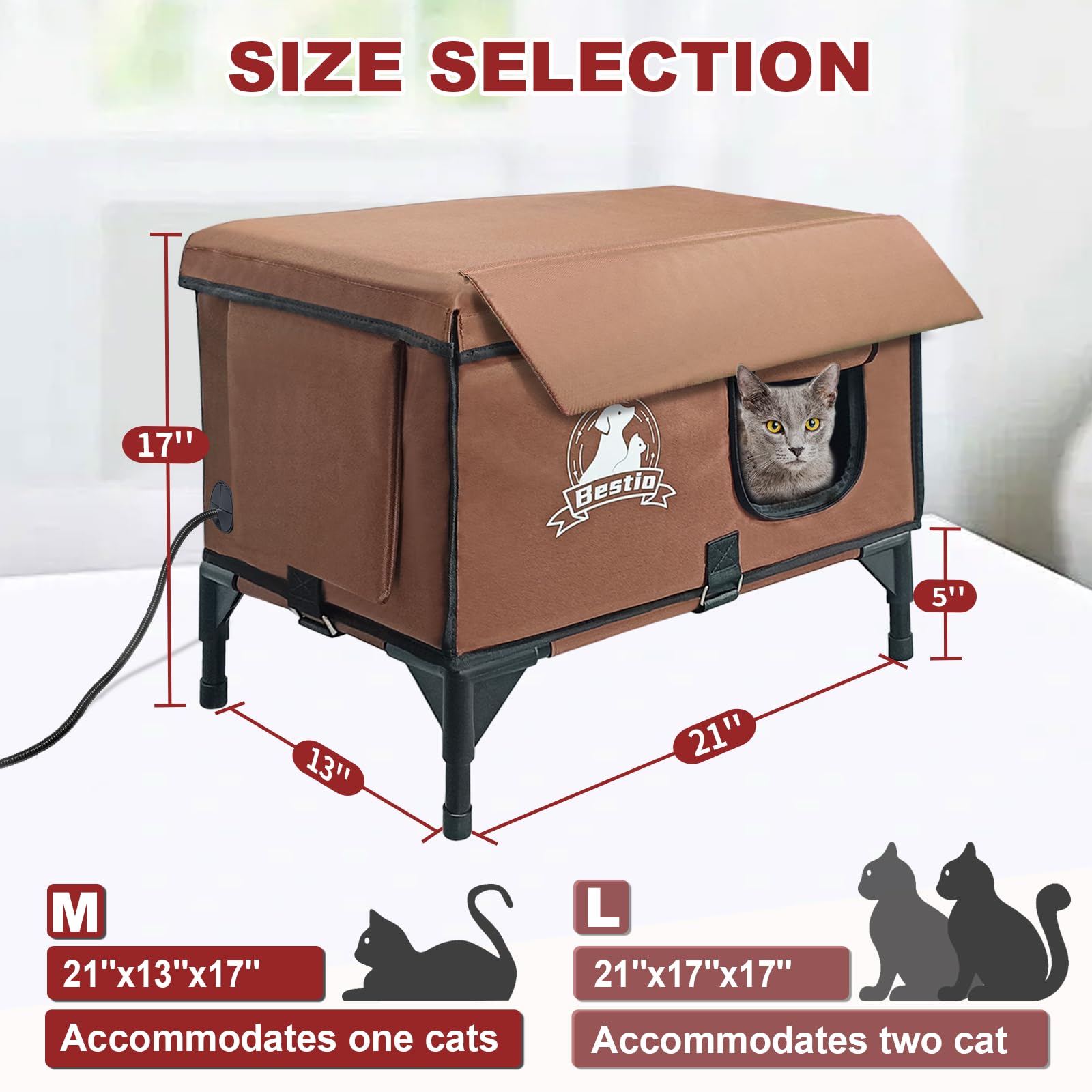 Bestio Heated Cat House For Outside With Pet Heating Pads, Outdoor Cat House Heated Weatherproof For Outside Feral Cat, Insulate