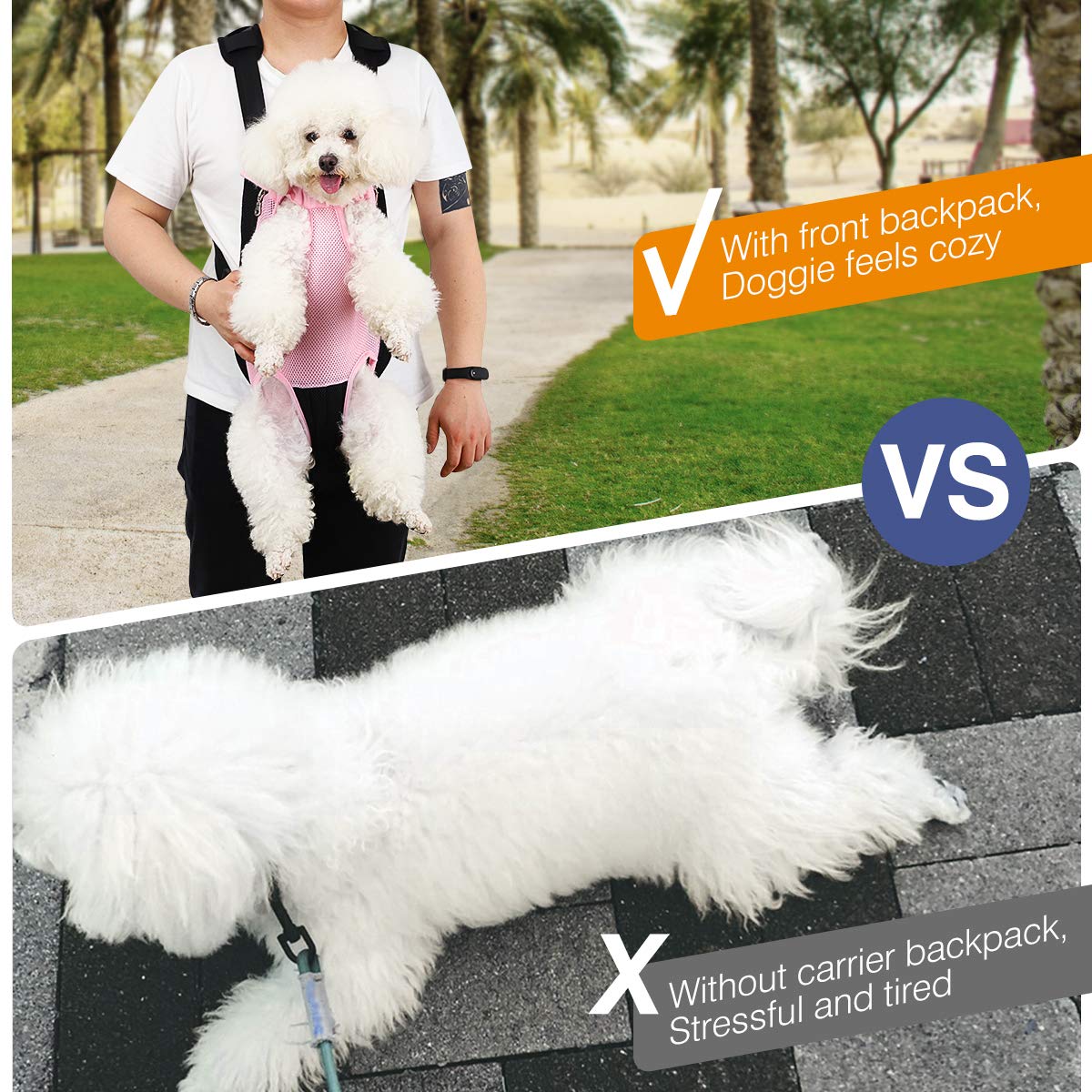 Pawaboo Pet Carrier Backpack, Adjustable Pet Front Cat Dog Carrier Backpack Travel Bag, Legs Out, Easy-Fit For Traveling Hiking Camping For Small Medium Dogs Cats Puppies, Small, Pink