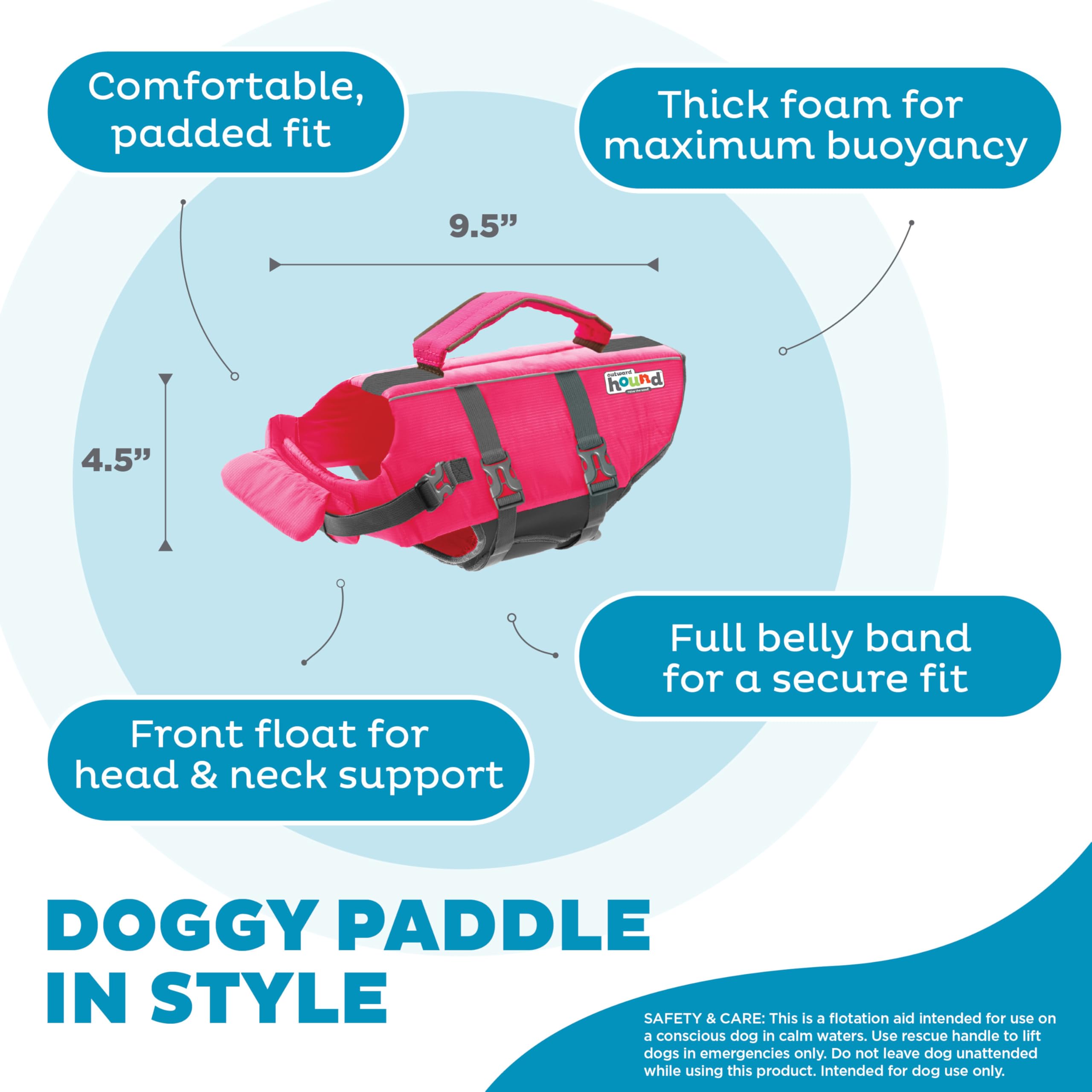 Outward Hound Granby Splash Dog Life Jacket, High-Buoyancy Dog Life Vest For Swimming, Boating, And Water Safety, Xs, Pink