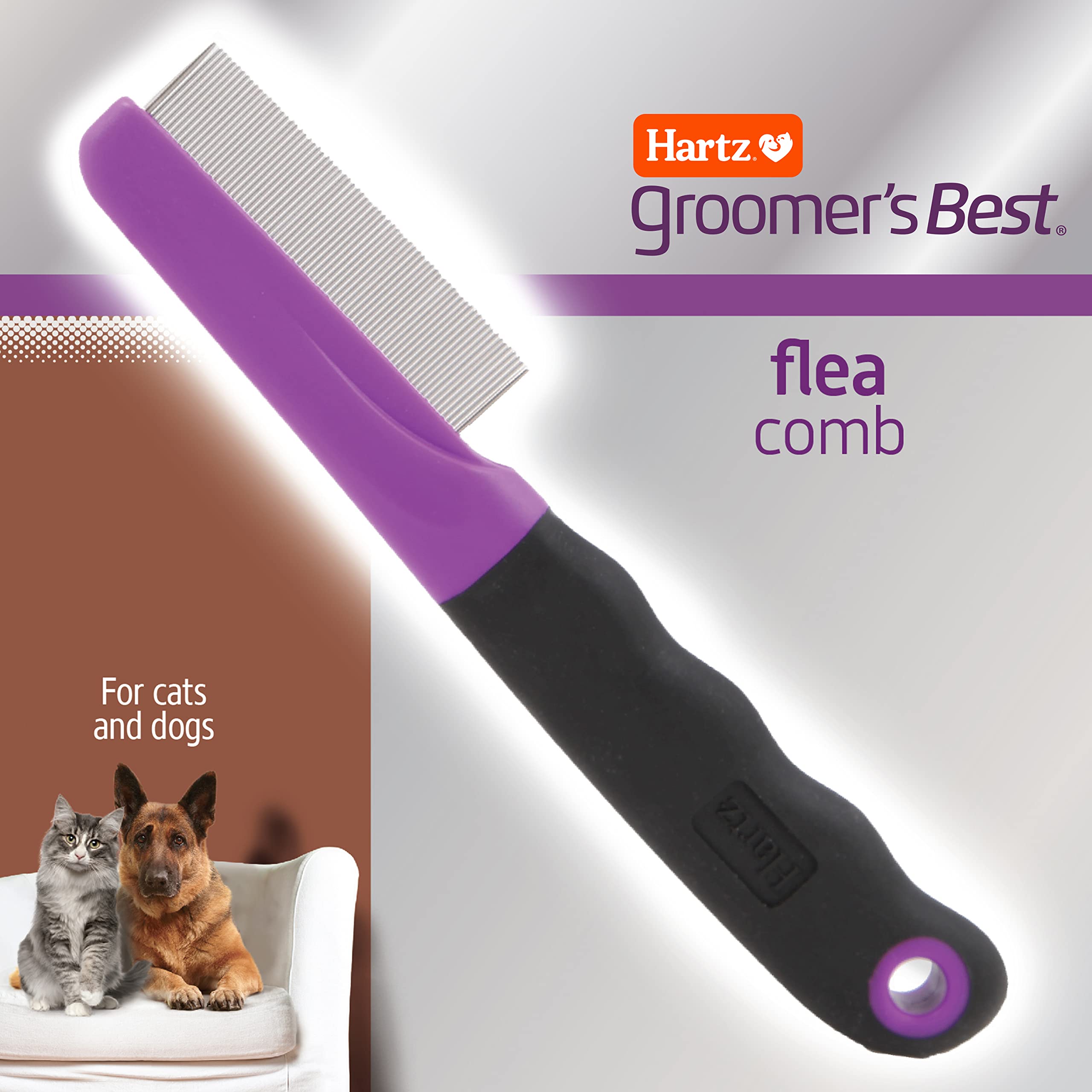Hartz Flea Comb For Dogs And Cats, Fine-Toothed To Remove Fleas & Flea Eggs, Gentle Detangling Or Dematting Tool For Face & Paws, Metal, Black & Purple