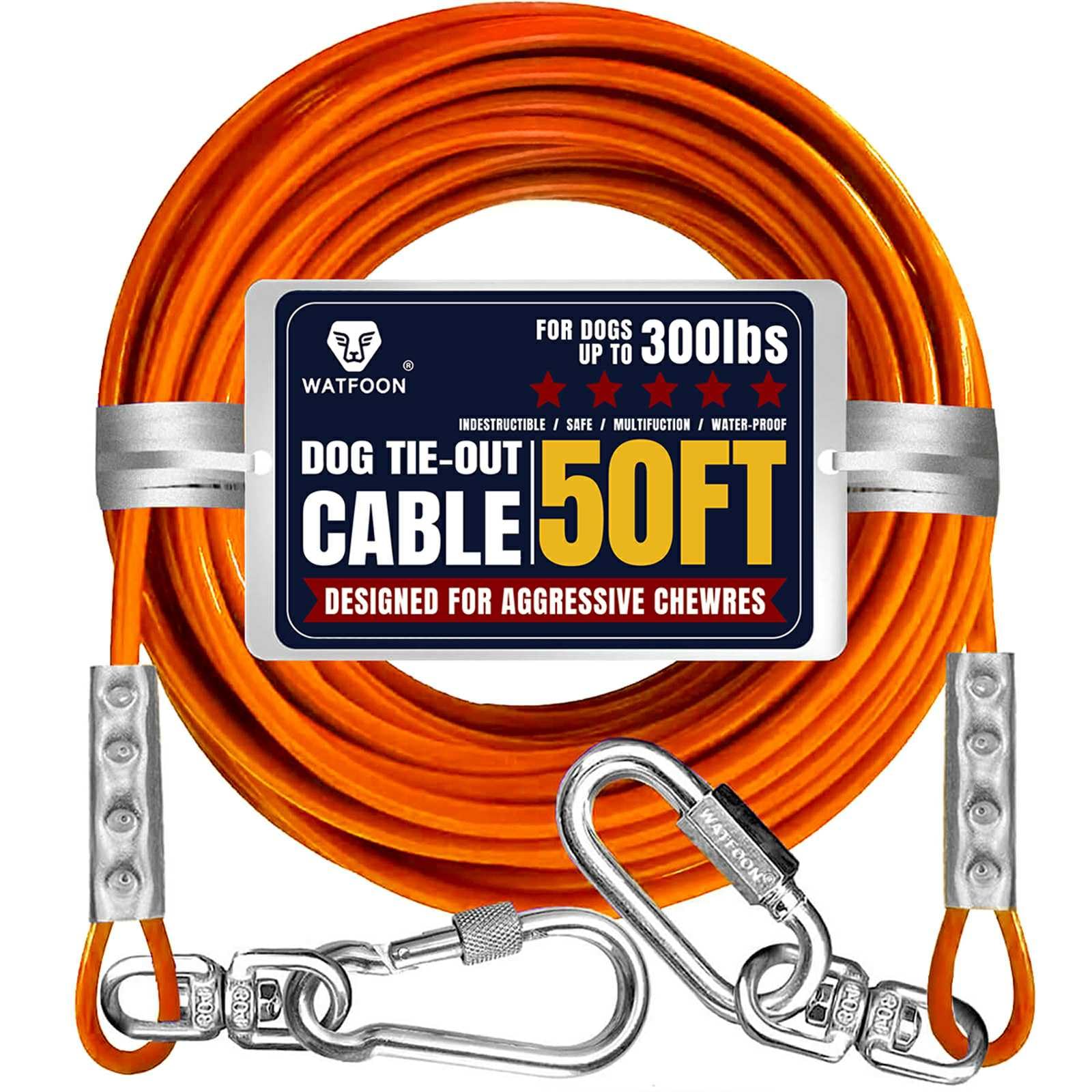 Watfoon Tie Out Cable For Dogs Up To 300Lbs, 65/75/85/100 Ft Extra Strong 1Klbs Break Strength Tie-Out Tether Trolley Training L