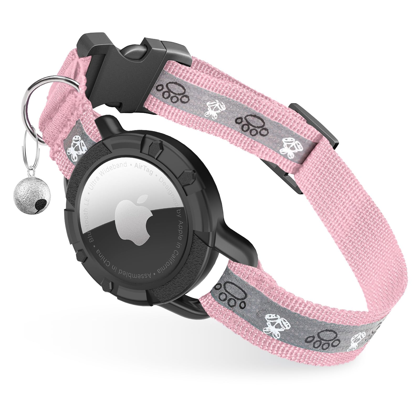 Reflective Airtag Cat Collar, Integrated Cat Tracker Collar With Air Tag Holder And Bell, Safety Elastic Band Cat Gps Collars For Girl Boy Cats, Kittens And Puppies (Pink, Xs)