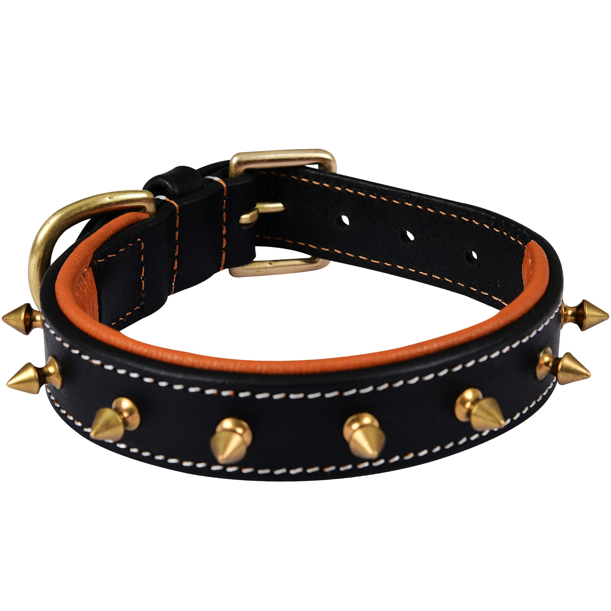 Dowgclub | Genuine Leather Spike Dog Collar | 1'' Wide | Full Grain, Heavy Duty | Comfortable, Strong, Inner Padded | Best For S