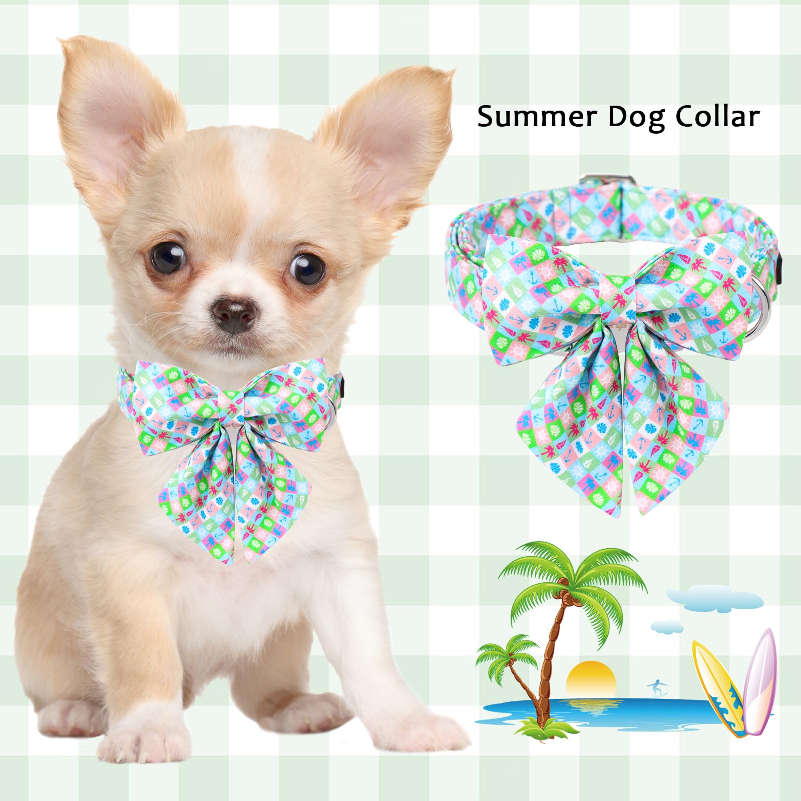 Unique Style Paws Cotton Dog Collar With Bowtie, Blue Summer Dog Collars For Party, Adjustable&Breathable Pets Collar For Small,