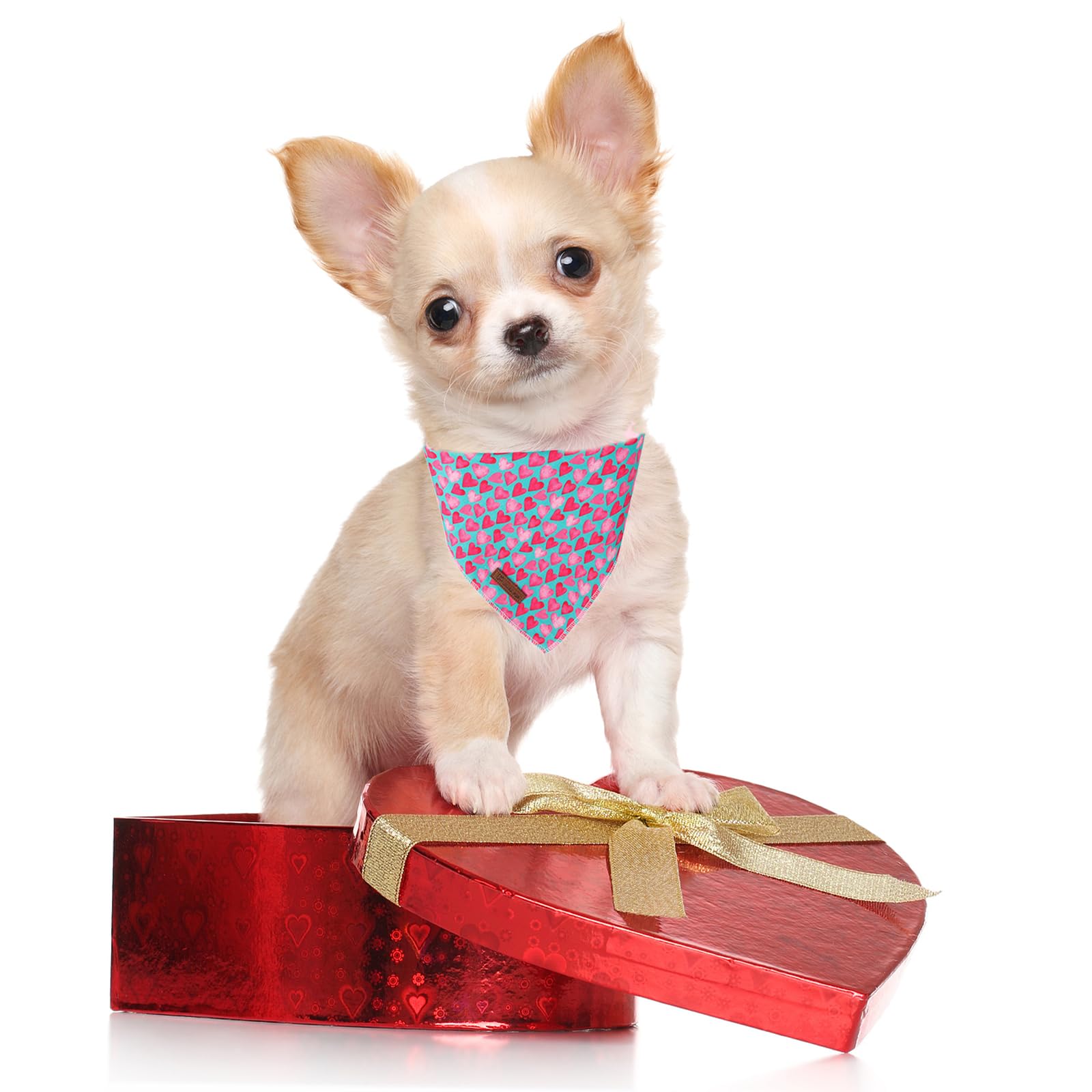 Up Urara Pup Valentine Dog Bandana - Pink Heart Triangle Bib Scarf For Small Medium Pets, Cotton Kerchief For Girl Boy Dogs Or C