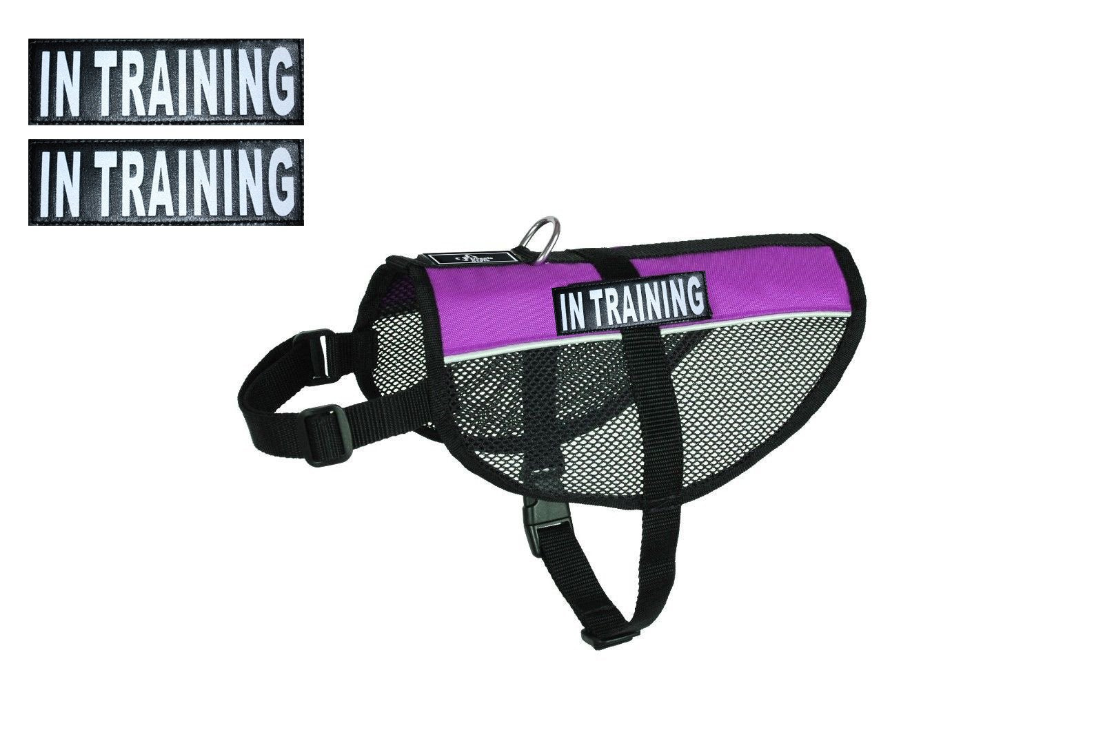 In Training Service Dog Mesh Vest Harness Cool Comfort Nylon For Dogs Small Medium Large Purchase Comes With 2 Reflective In Training Removable Patches (Girth 21-24', Purple)
