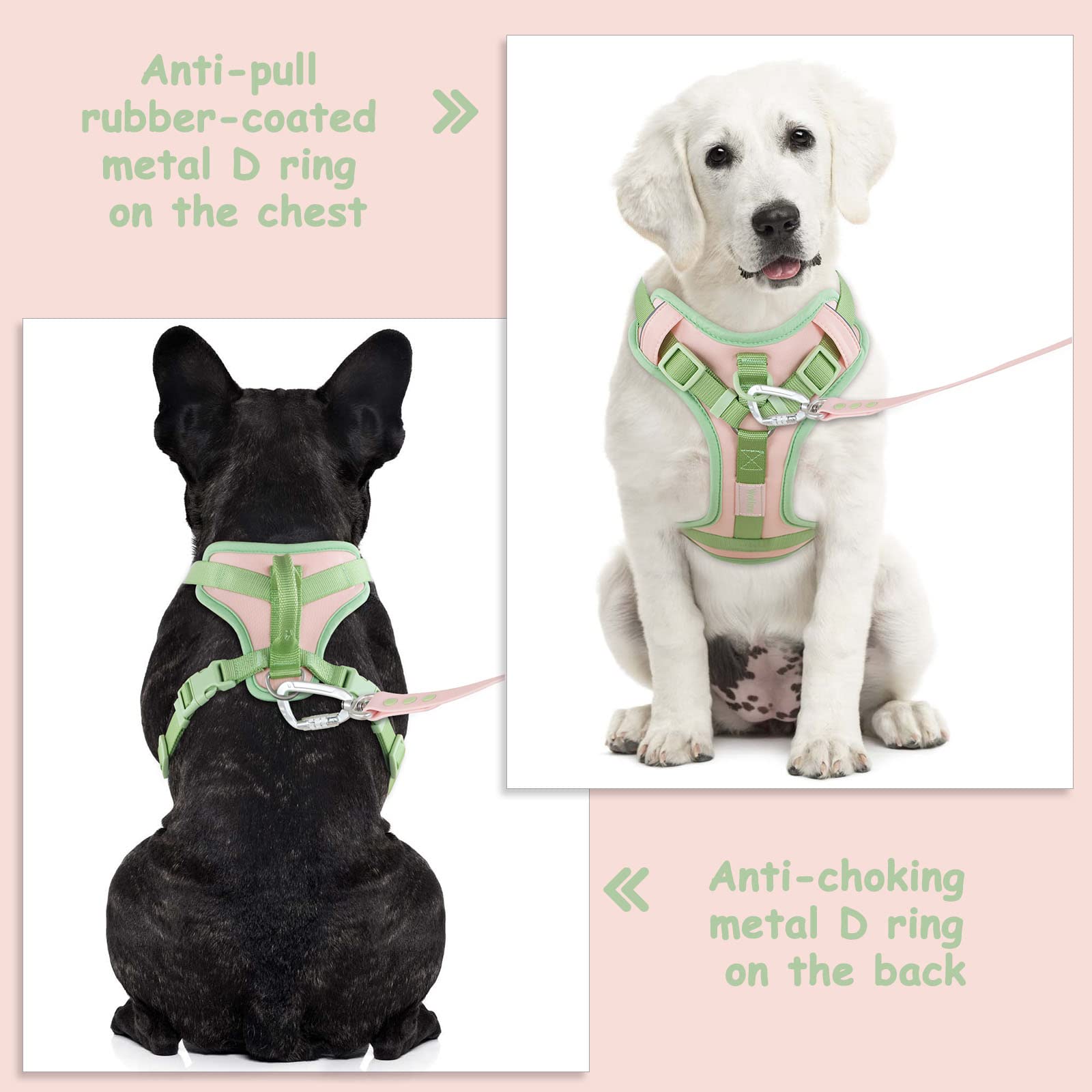 Wolfone No Pull Dog Harness Adjustable Soft Padded Pet Vest With Control Handle Adorable Daily Harness For Dogs(Gossamer Pink Xs