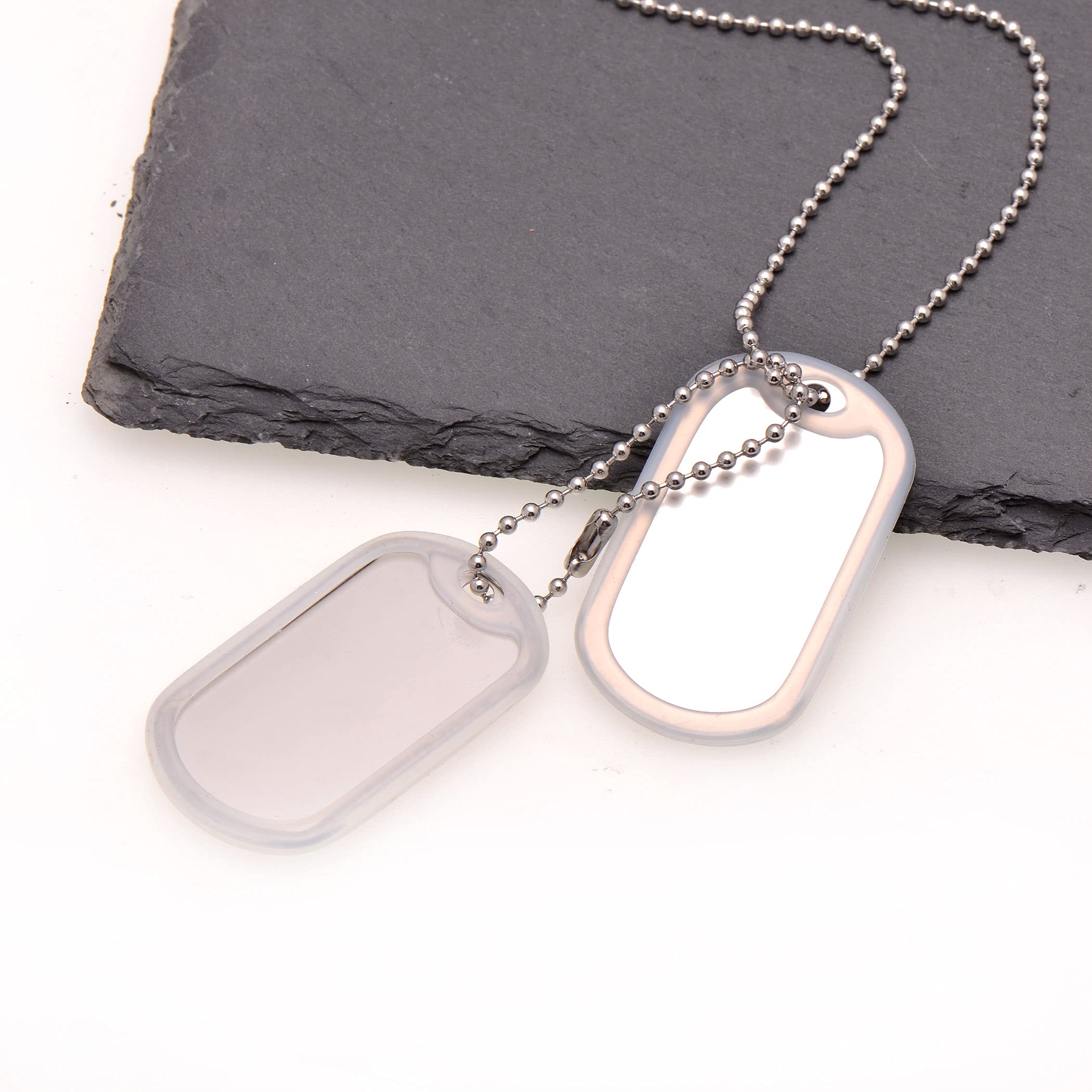Paialco Stainless Steel Dog Tags Military Set Complete With Chains & White Silencers