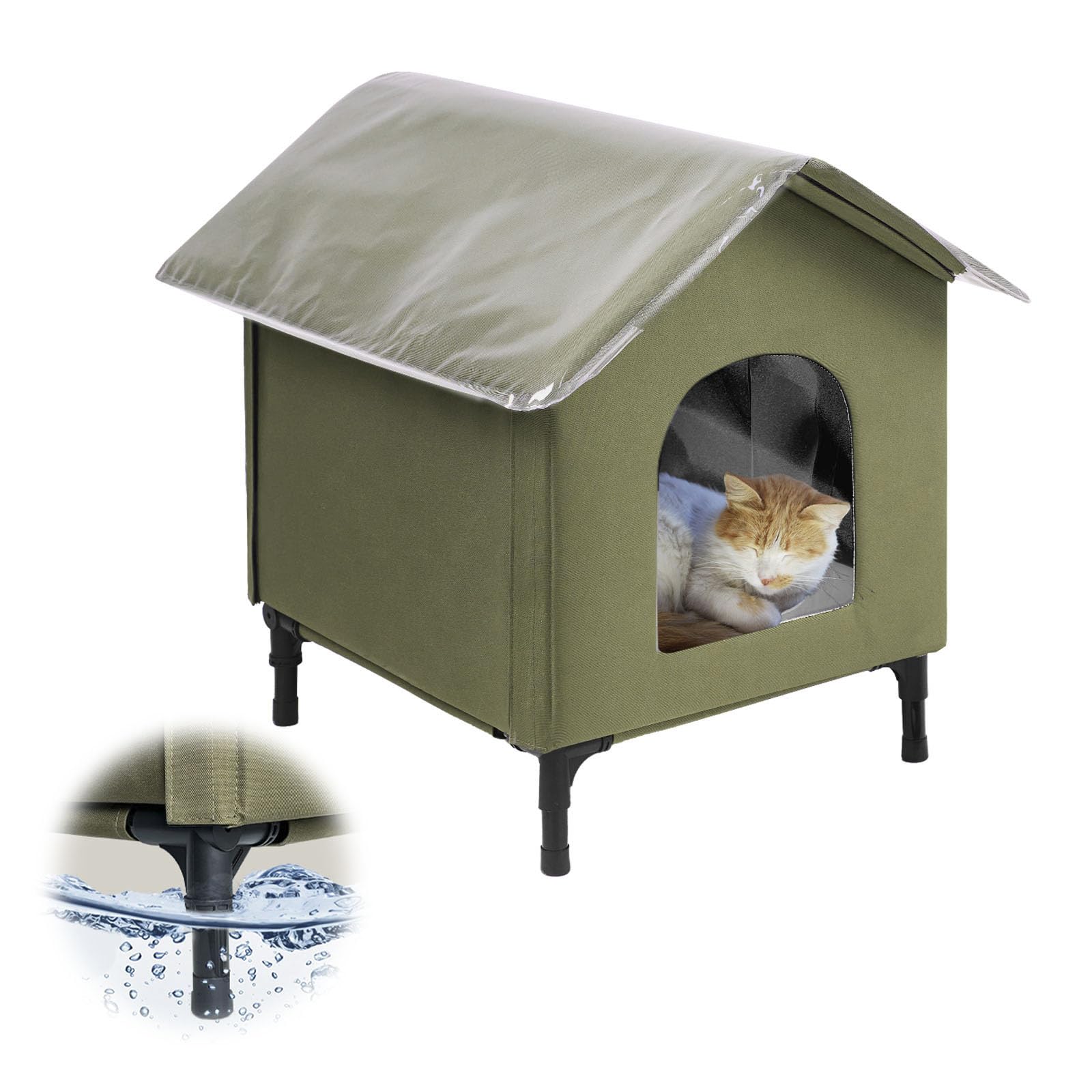 Becuddler Large Cat House For Outdoor Cats Weatherproof, Indestructible Feral Cat House For Outside, Waterproof Elevated Kitty P
