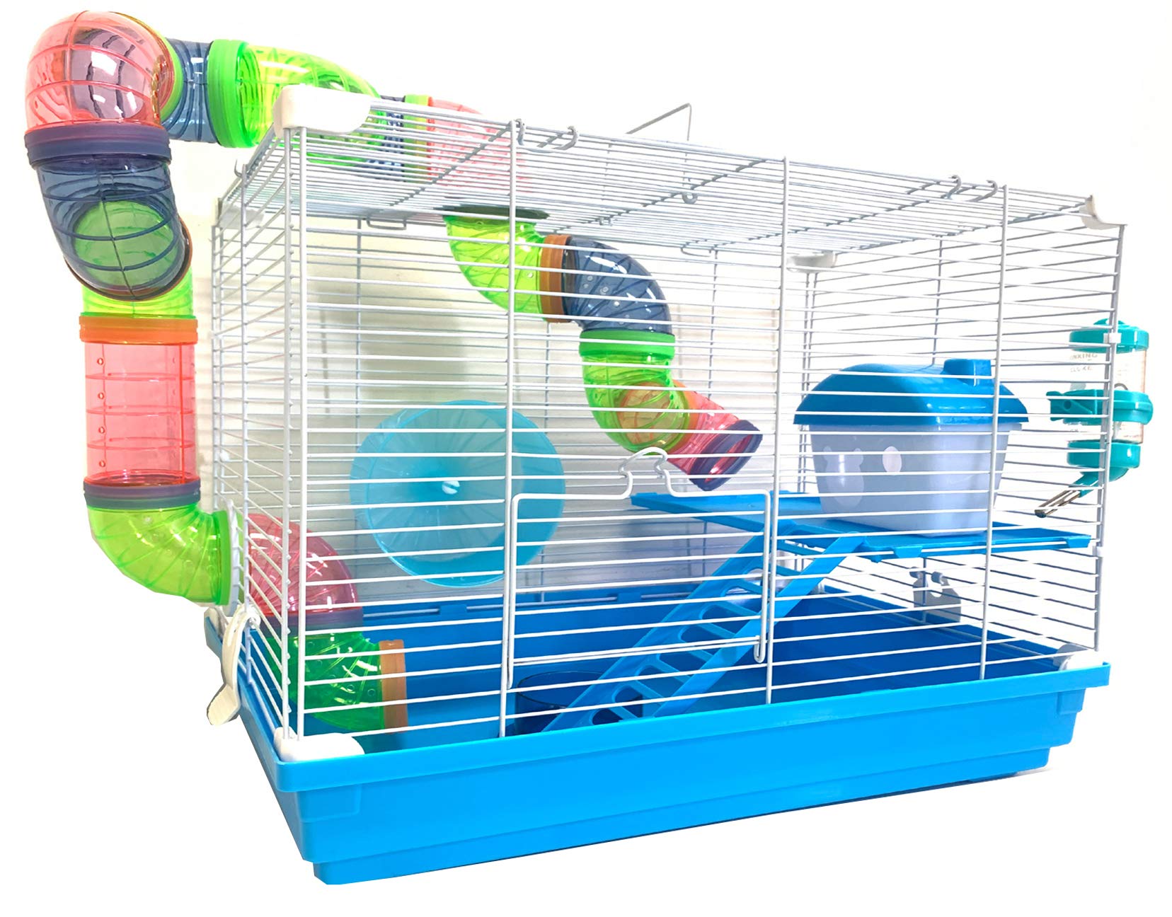 2 Levels Habitat Hamster Home Rodent Gerbil Mouse Mice Rat Wire Cage With Complete Set Of Accessories (18'' L X 12'' W X 15'' H,