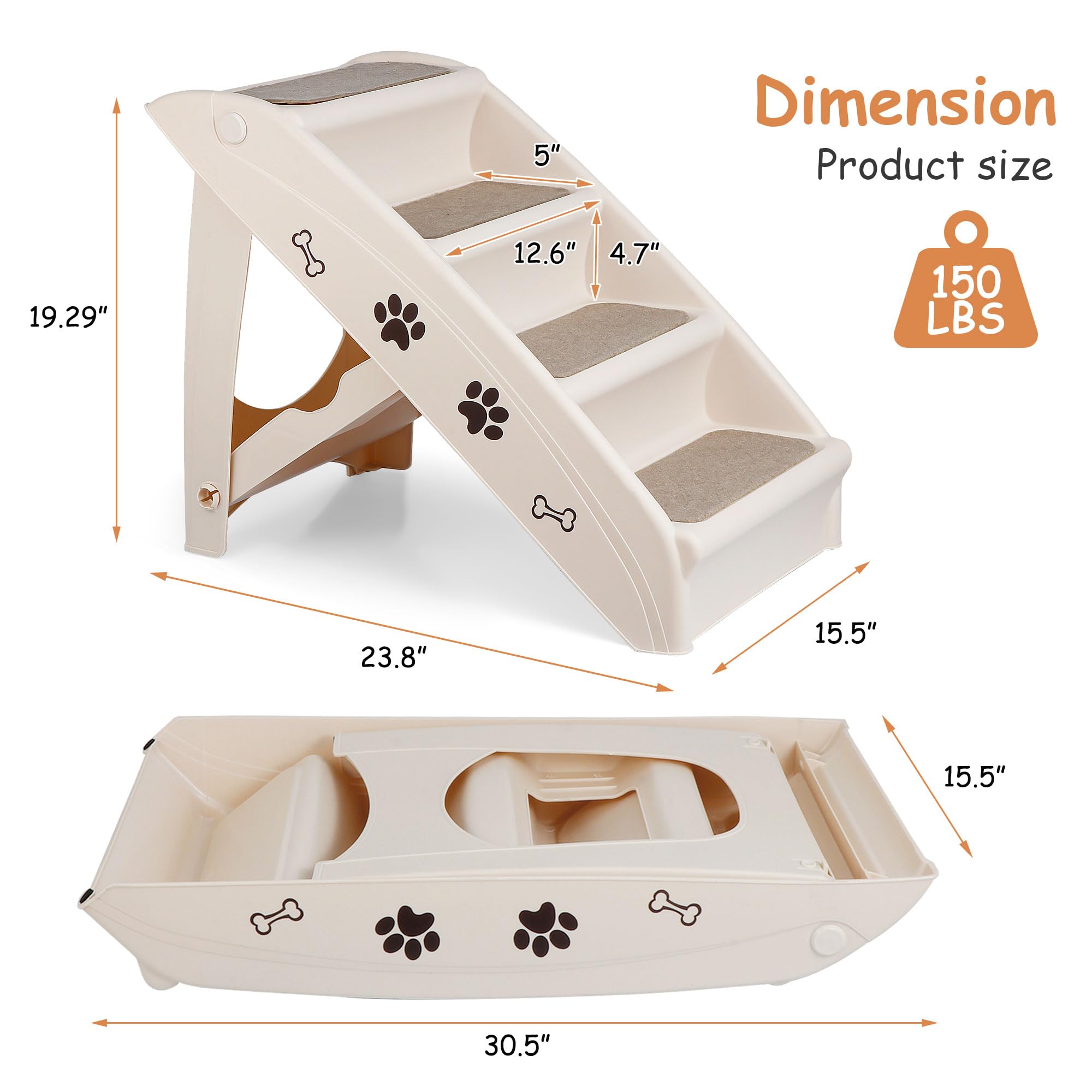 Pet Dog Stairs Steps For High Bed For Small Dogs Washable Carpet Foldable Plastic