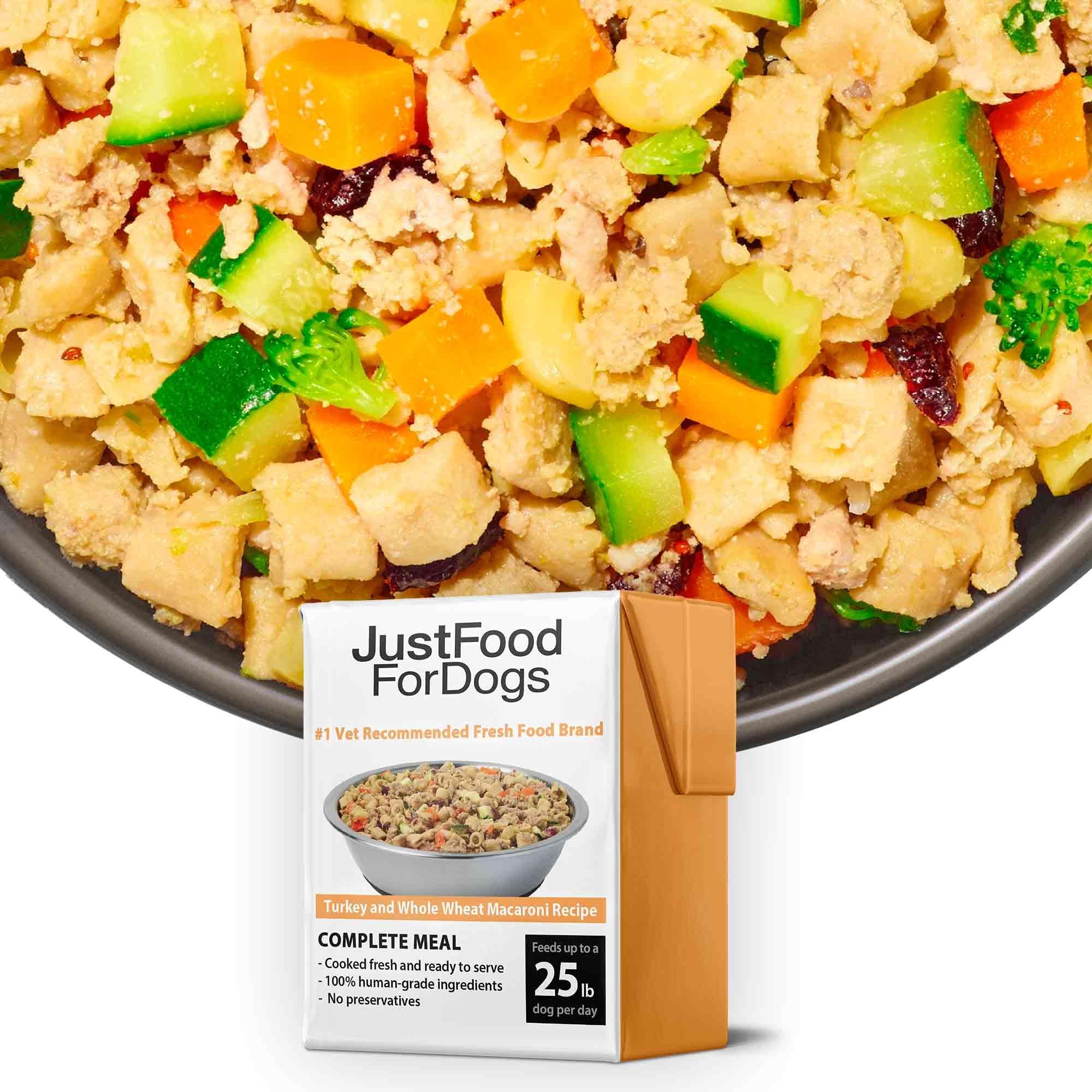 JustFoodForDogs Pantry Fresh Wet Dog Food, Complete Meal or Dog Food Topper, Turkey & Whole Wheat Macaroni Human Grade Dog Food 