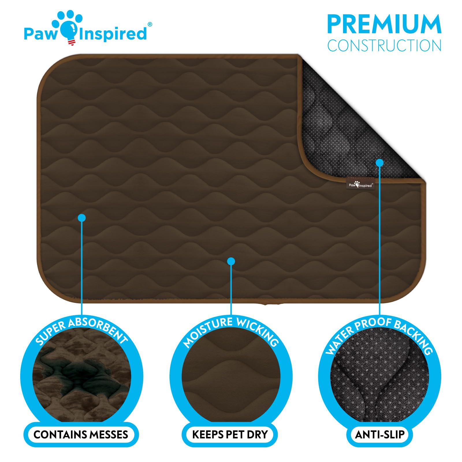 Paw Inspired Washable Padded Crate Mats For Dogs | 47    X 29    Pad, Fits 48-Inch Kennels | Leakproof, Waterproof Bottom, Plush