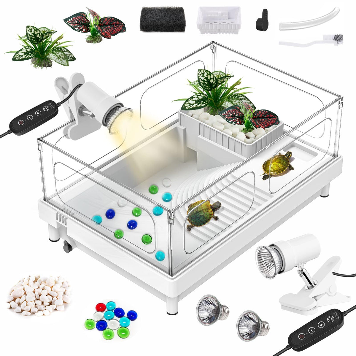 Gozilla Small Turtle Tank With Adjustable Lamp, Acrylic Turtle Tank Starter Kit, Reptile Habitat And Terrarium With Multi-Functi
