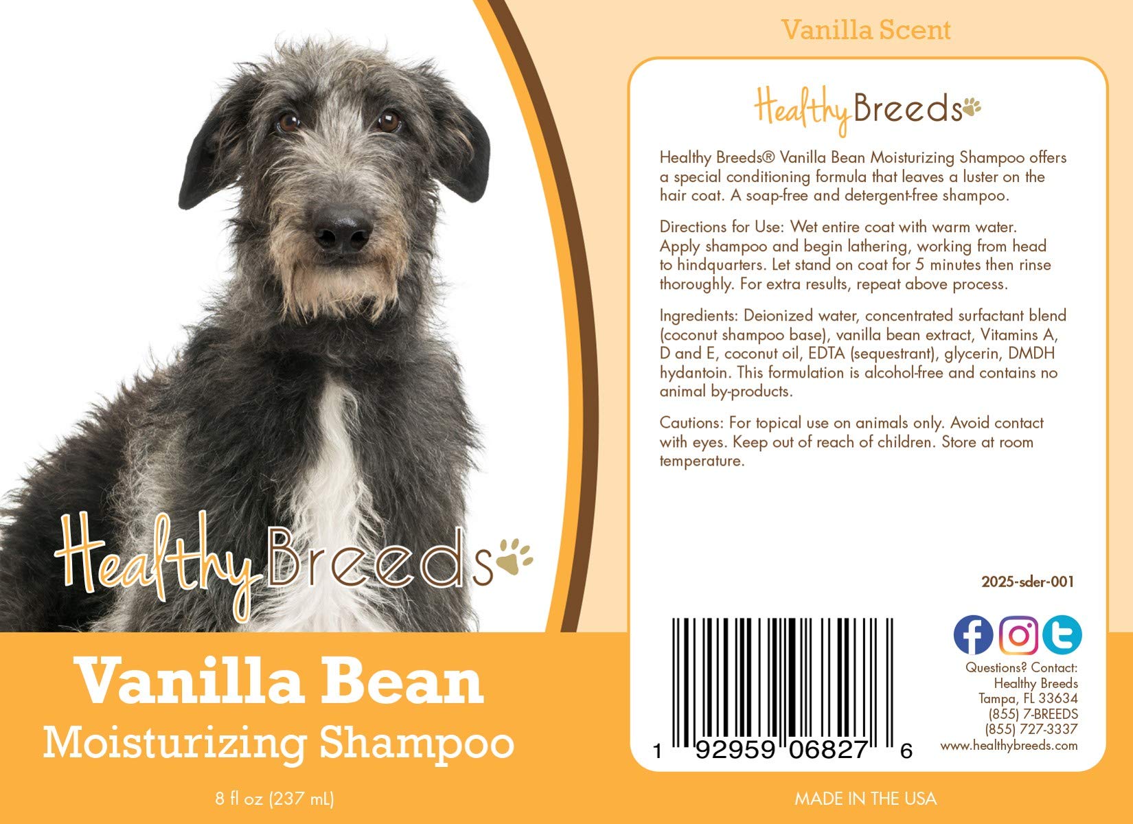 Healthy Breeds Scottish Deerhound Vanilla Bean Moisturizing Shampoo + Conditioner - With Vitamins A, D, E + Coconut Oil - 8 Oz