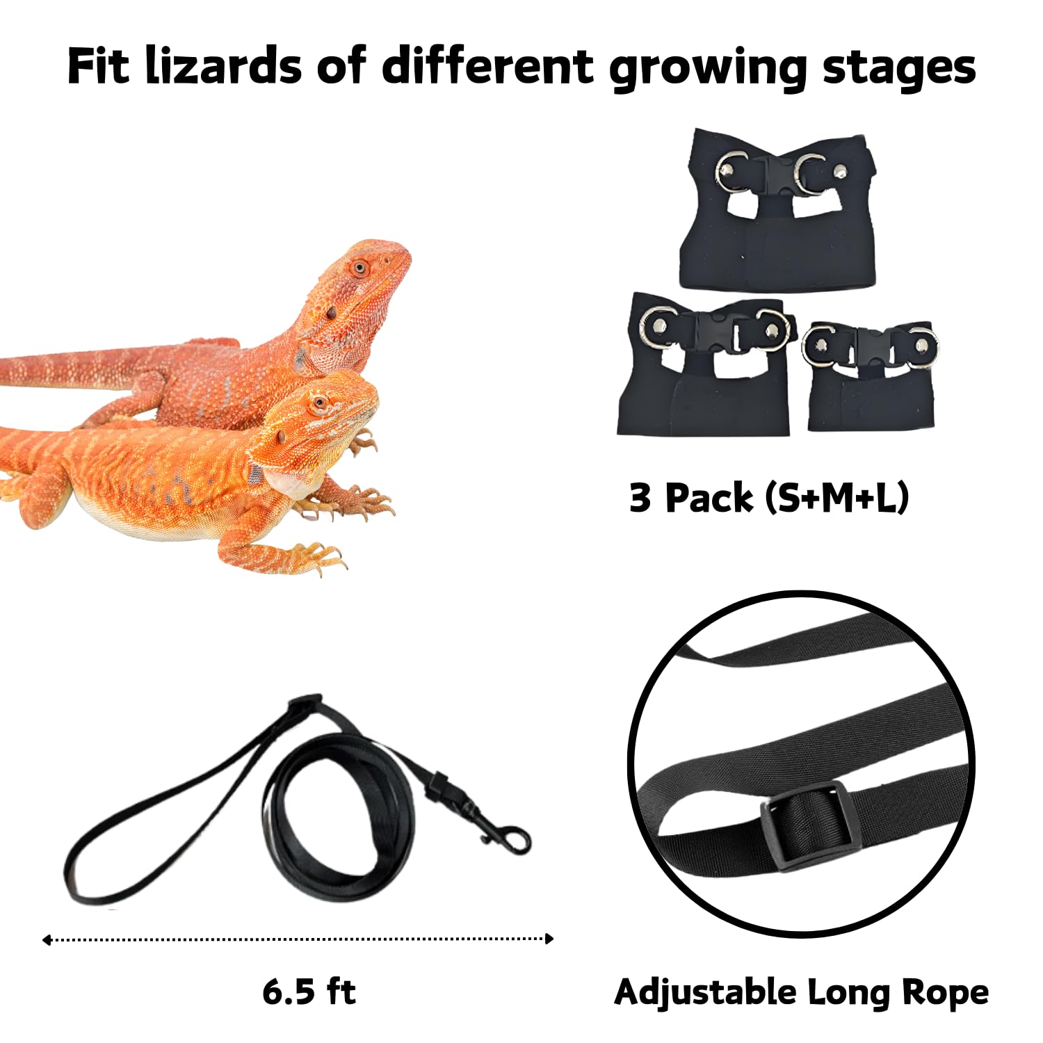 3 Pack Bearded Dragon Harness And Leash Set - Adjustable Soft Leather Lizard Harness Leash Small Animal Traction Rope Training W