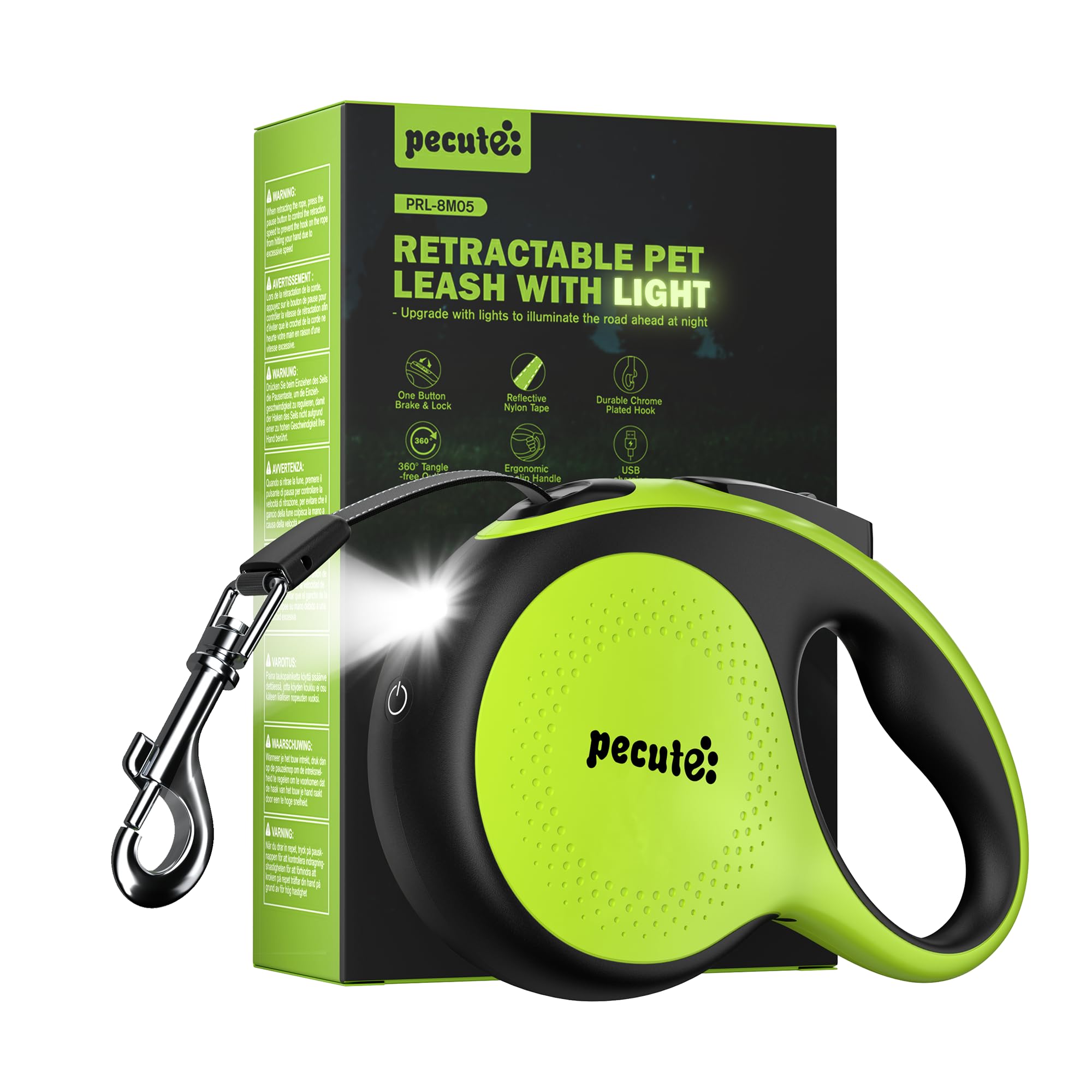 Retractable Dog Leash with Flashlight, 26ft Heavy Duty Retractable Pet Leash with Light, One-Button Control, Anti-Twist Protecti
