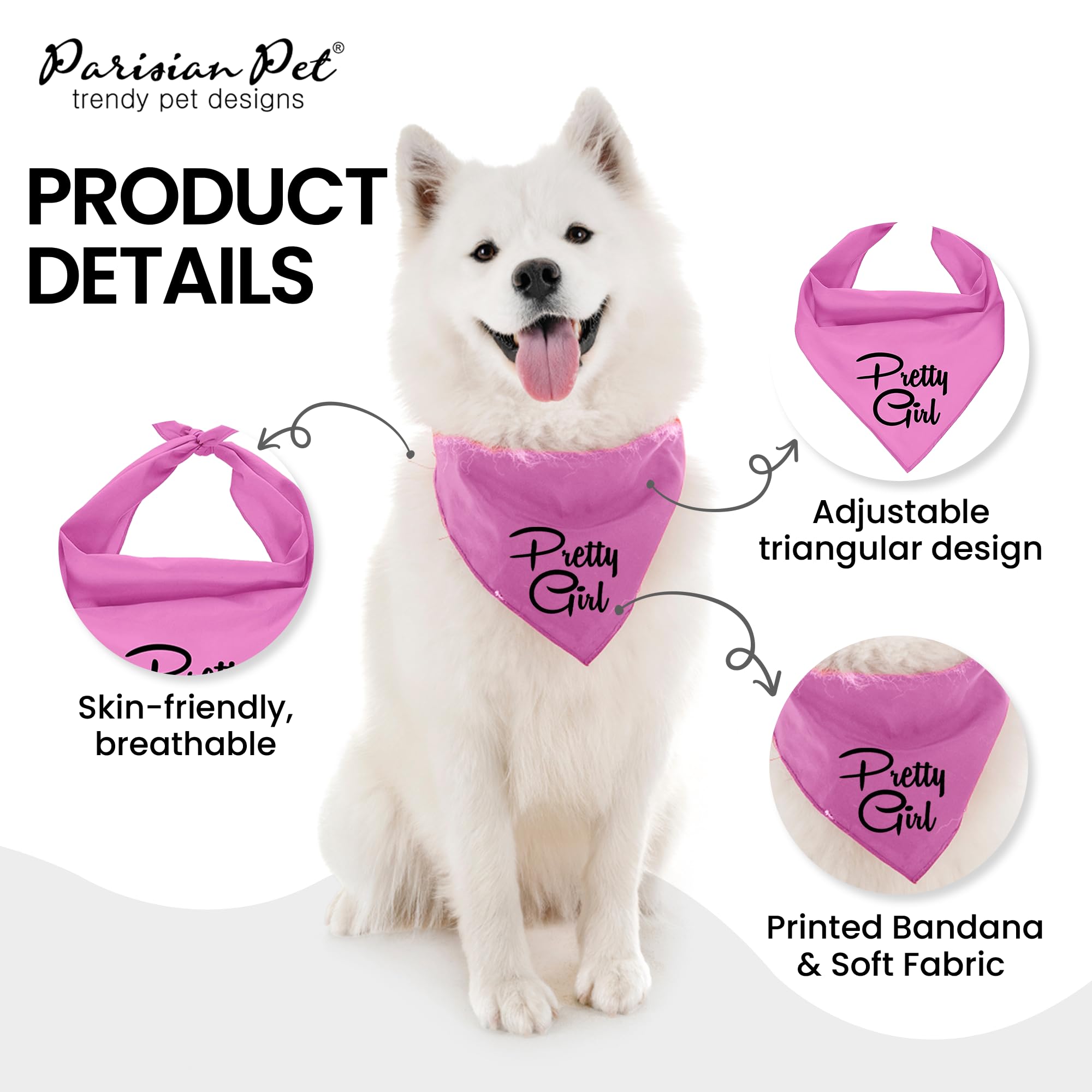 Parisian Pet Dog Bandanas Girl With Printed 'Pretty Girl' Word - Tie-On Adjustable Dog Scarf For Large Dogs Female - Triangle Pink Dog Bandana - Female Dog Bib, Handkerchief For Pets