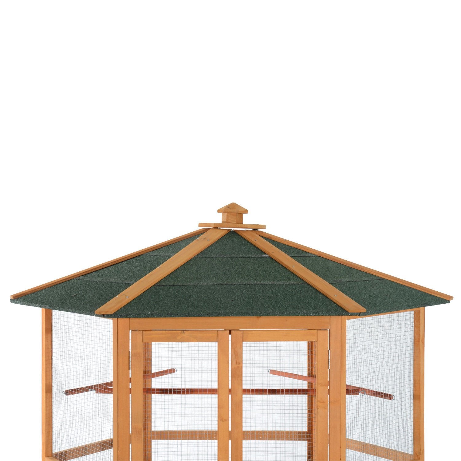 Pawhut 69' Large Wooden Hexagonal Outdoor Aviary Flight Bird Cage With Covered Roof, Brown