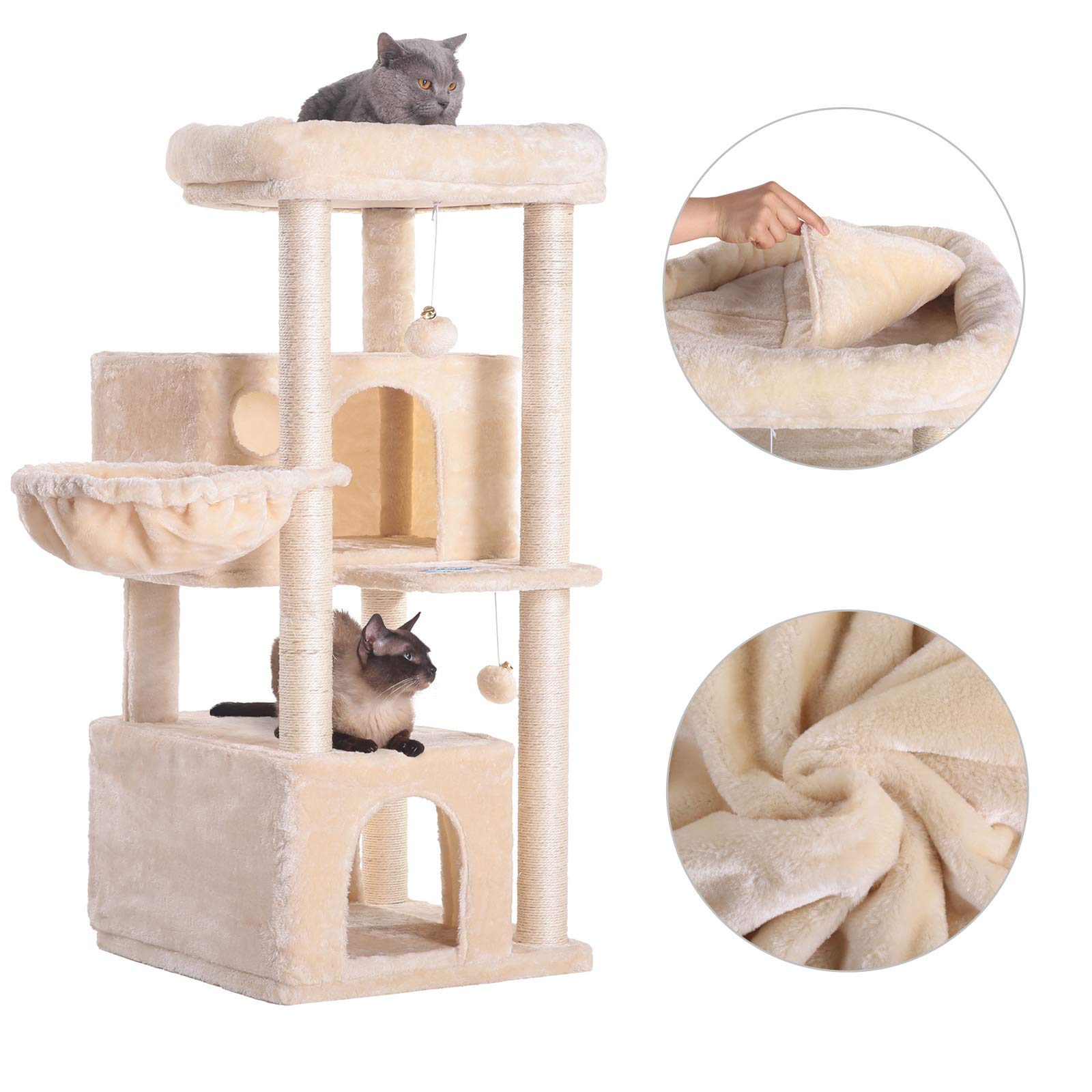 Hey-Brother Cat Tree,Multi-Level Cat Condo For Large Cat Tower Furniture With Sisal-Covered Scratching Posts, 2 Plush Condos, Big Plush Perches Mpj011M