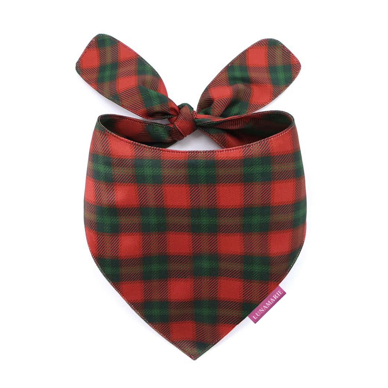 LunaMarie - Luxury Pet Birthday Bandanas -Premium & Silky Poly Fabric | 100% Handmade | Custom Shape Dual Layered (Jingle Plaid,