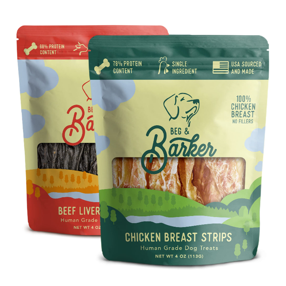 Beg & Barker Jerky For Dogs - Dog Training Treats - Natural Dog Treats Made In The Usa - Grain Free, Diabetic-Friendly, High Protein, Sugar-Free (Chicken & Liver, 4 Ounce (Pack Of 2))