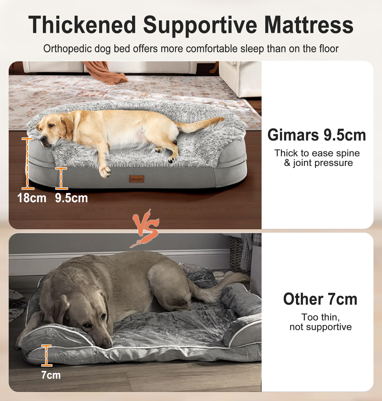 Gimars 3.7In Ultra Thick Orthopedic Dog Beds For Large Dogs,Soft Egg Foam Dog Sofa Bed, 28D Crate Foam Washable Cover, Waterproo