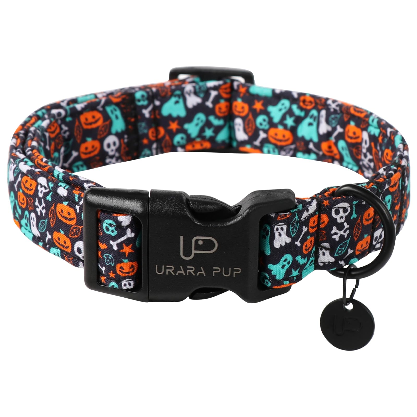 Halloween Dog Collar, Up Urara Pup Cotton Skull Ghost Dog Collar For Dog, Fall Pet Collar With Halloween Elements Pattern, Adjus