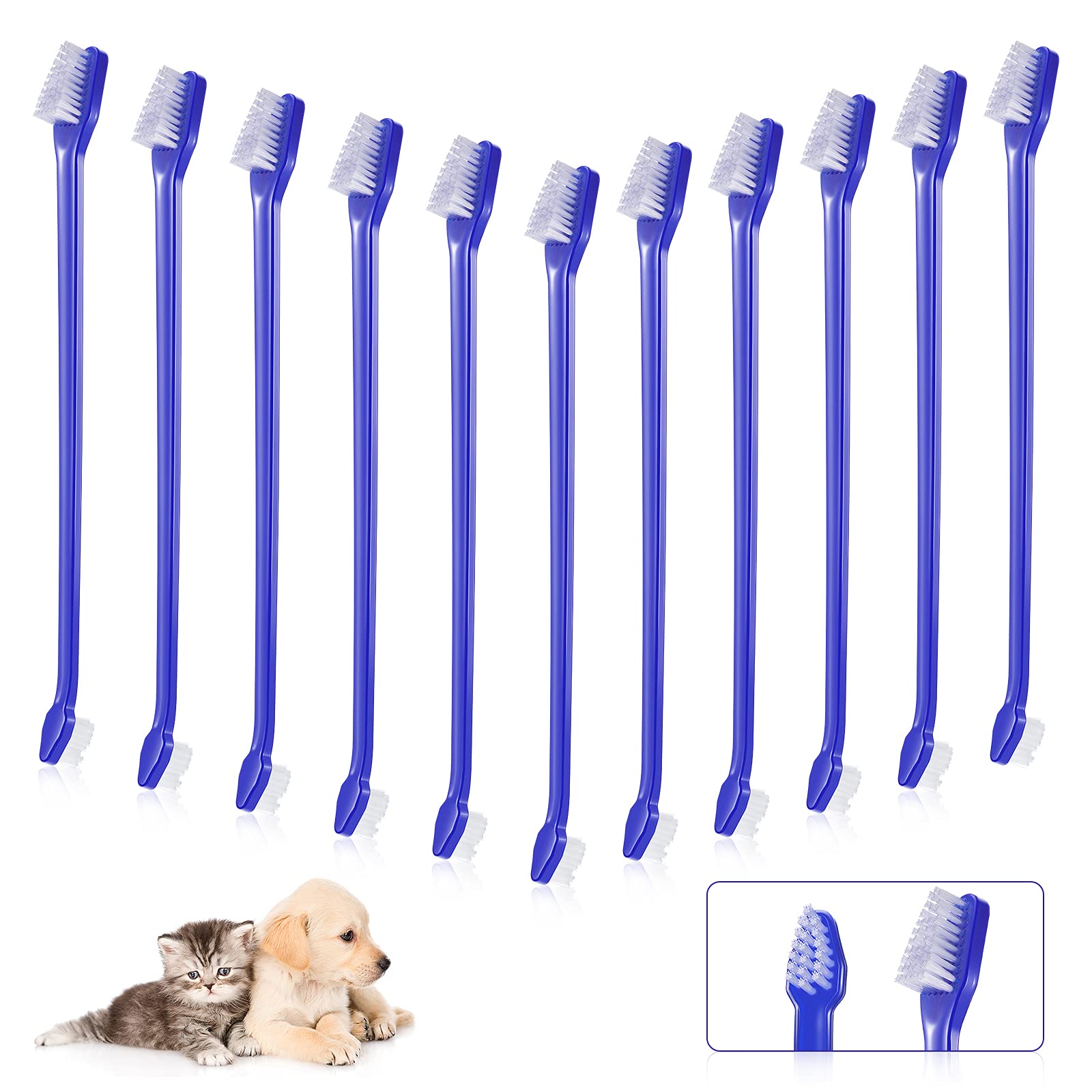 100 Pieces Dog Toothbrush Kit Set Double-Headed Toothbrush Long Handle Tooth Brush Soft Bristle Pet Tooth Brush for Small Medium
