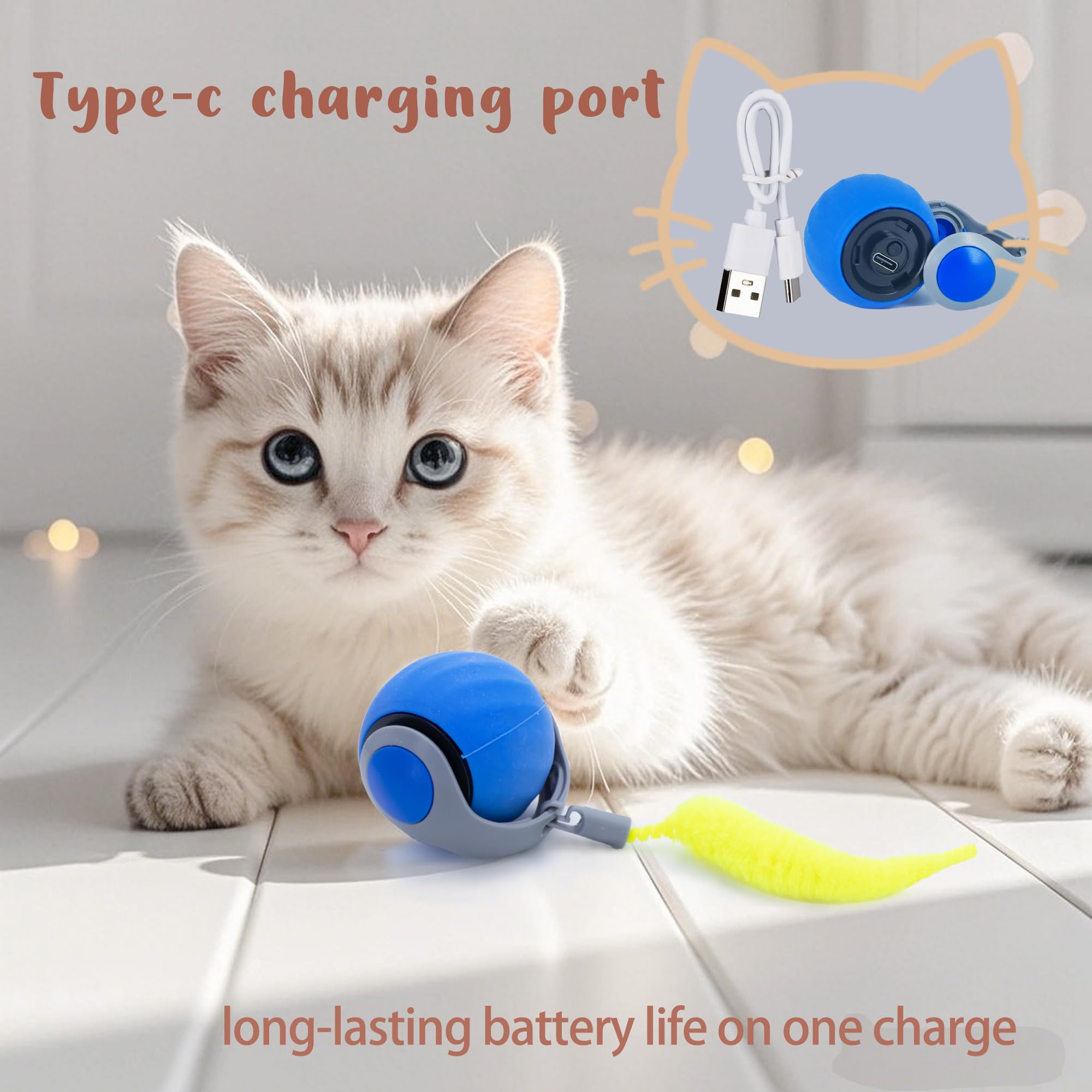 Kumcinm Interactive Cat Toys Ball For Indoor Cats, Interactive Rolling Small Dog Cat Toys Automatic Self Moving, 360,Electric Ba