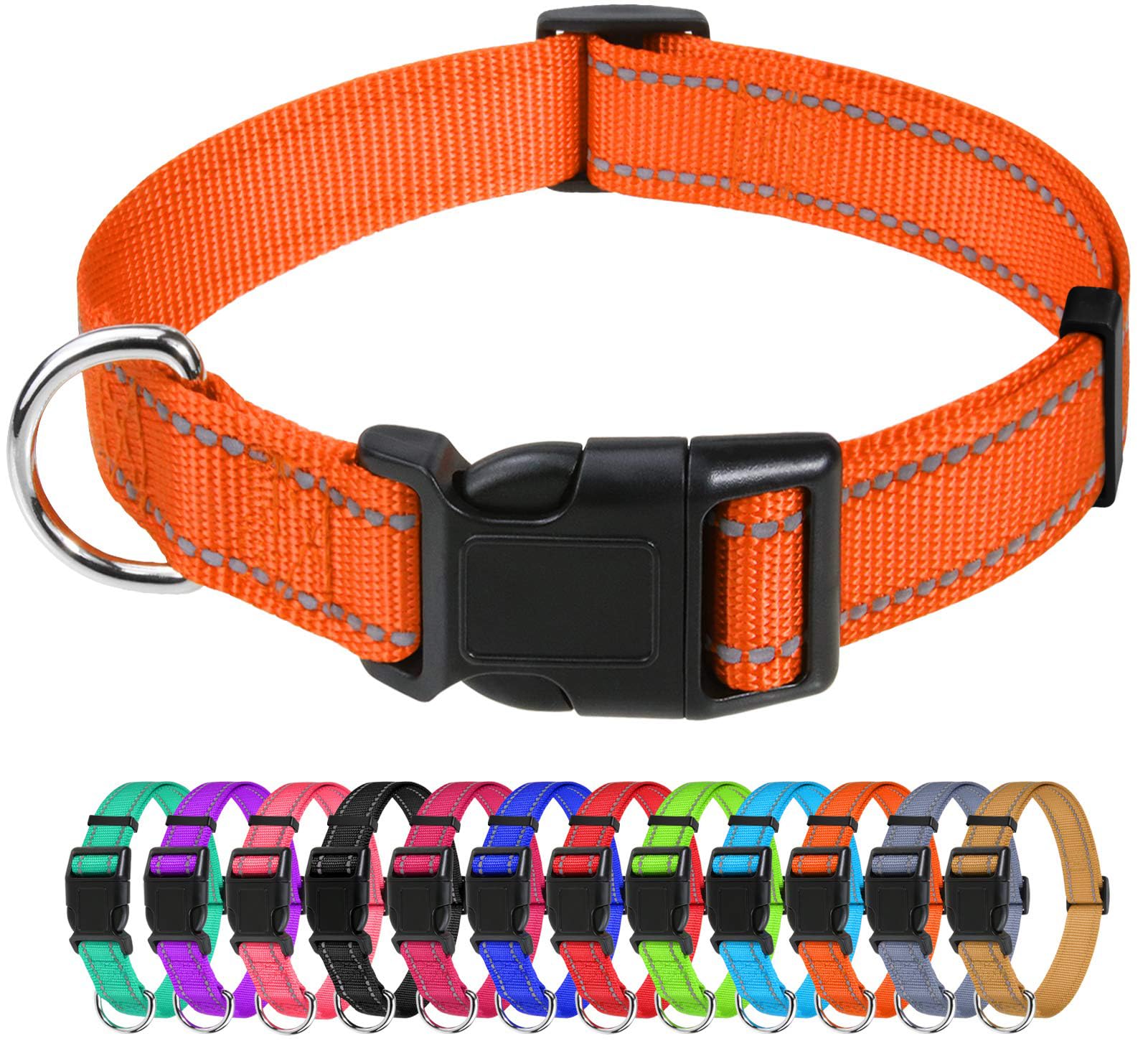 Tagme Reflective Nylon Dog Collars, Adjustable Classic Dog Collar With Quick Release Buckle For Medium Dogs, Orange, 1.0' Width