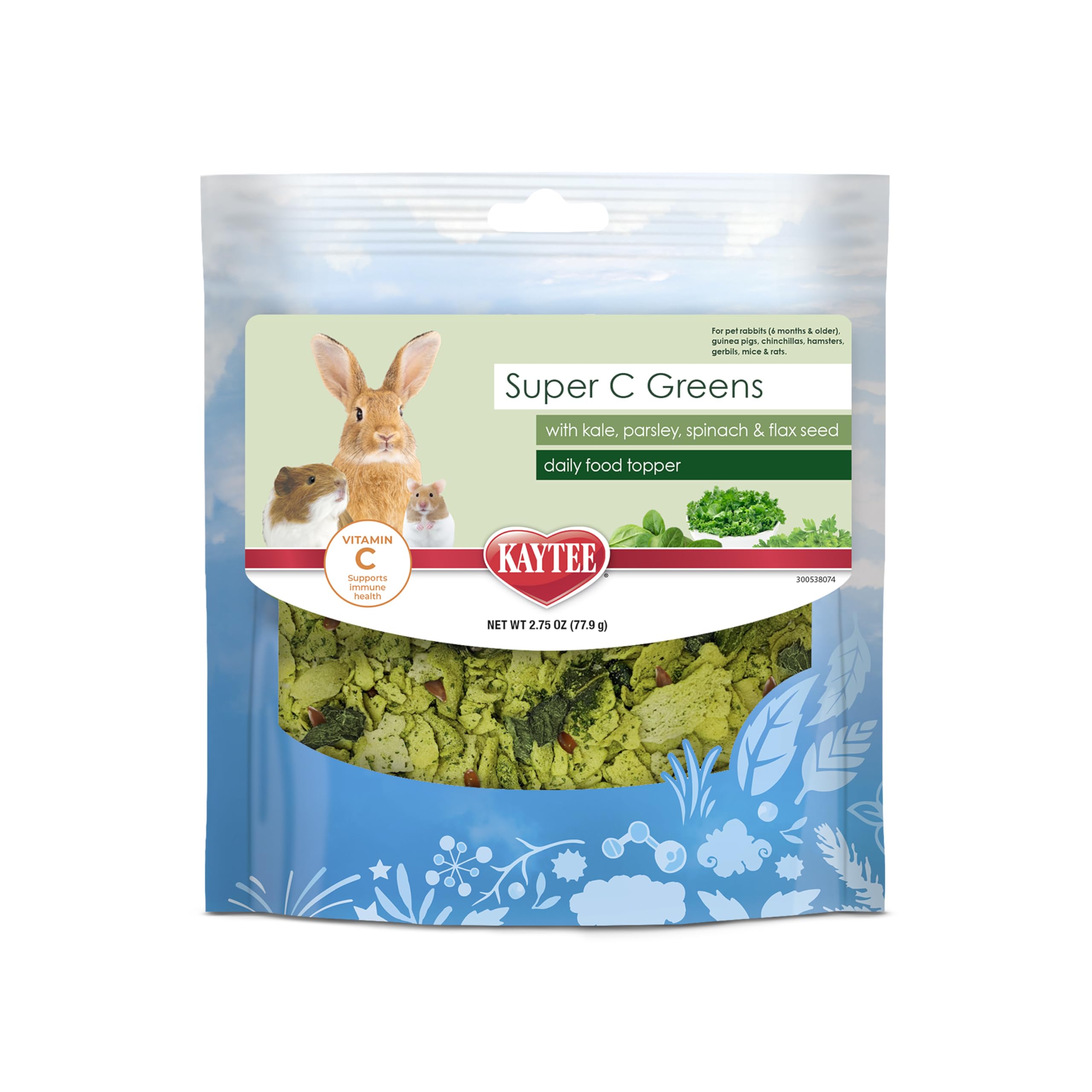 Kaytee Super C Greens, Daily Food Topper with Superfoods for Small Animal Pets, Contains Long-Lasting Vitamin C for Immune Suppo
