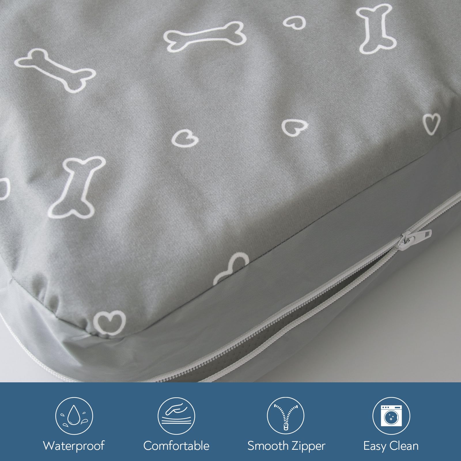 Waterproof Dog Bed Cover, Removable Dog Bed Covers Replacement Washable With Smooth Zipper, Indoor/Outdoor Washable Bone Print P