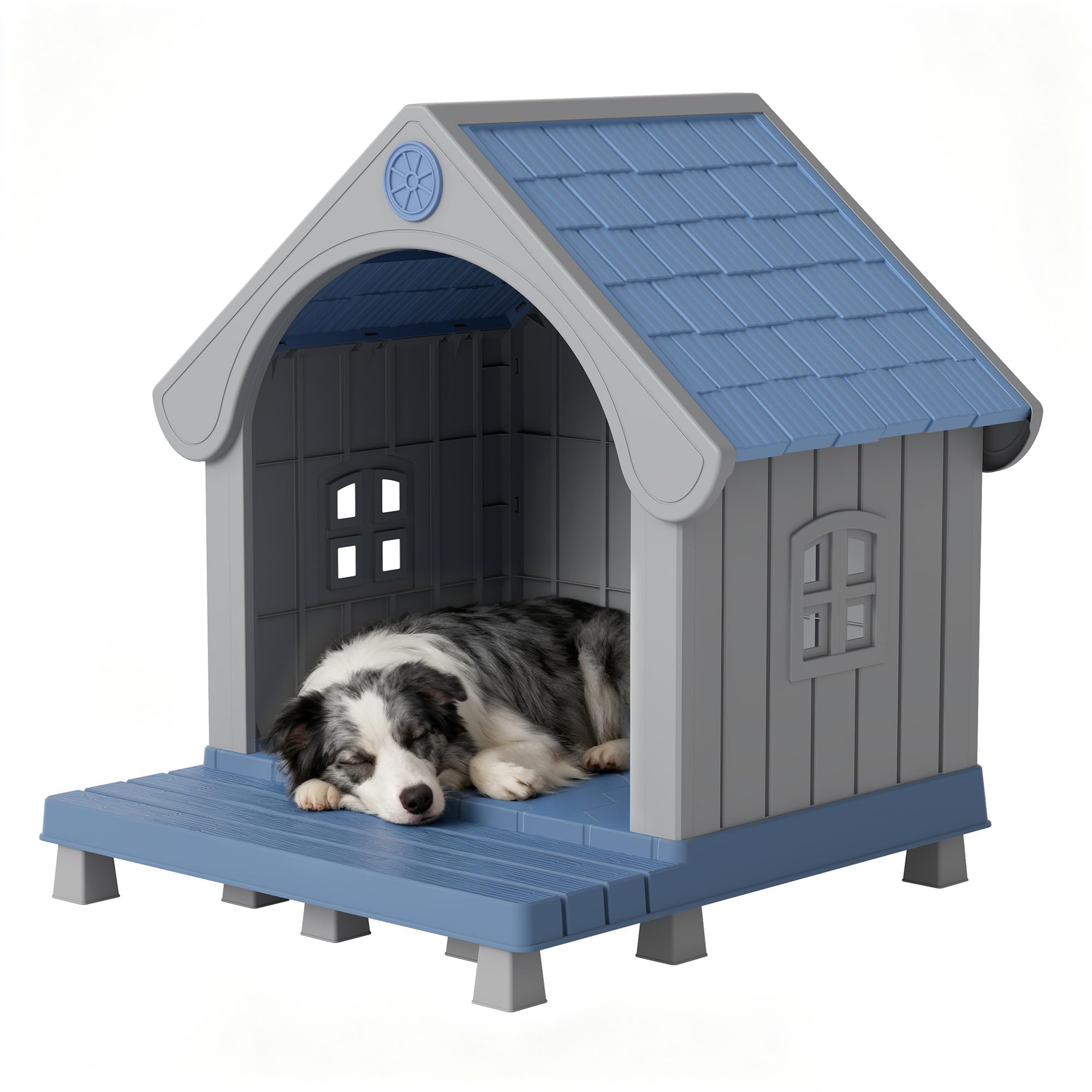 Fancyango Large Dog House Outdoor Indoor, Sturdy Plastic Waterproof Doghouse with Air Vents and Elevated Floor, Easy Clean and A
