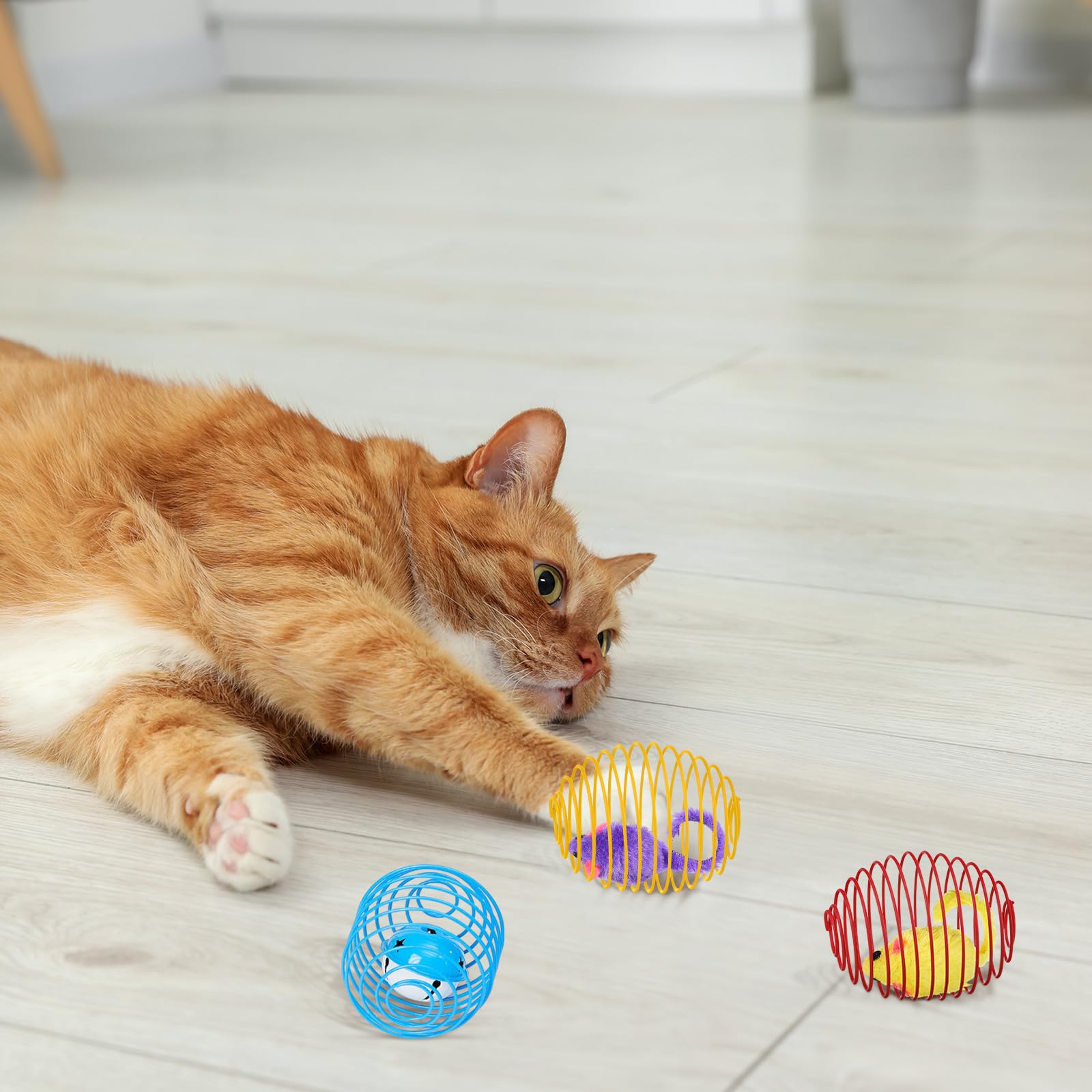 Jecery 5 Pcs Cat Spring Balls Toys Stretchable Rolling Balls Colorful Playful Coils Interactive Action Toy Caged Rats for Kitten