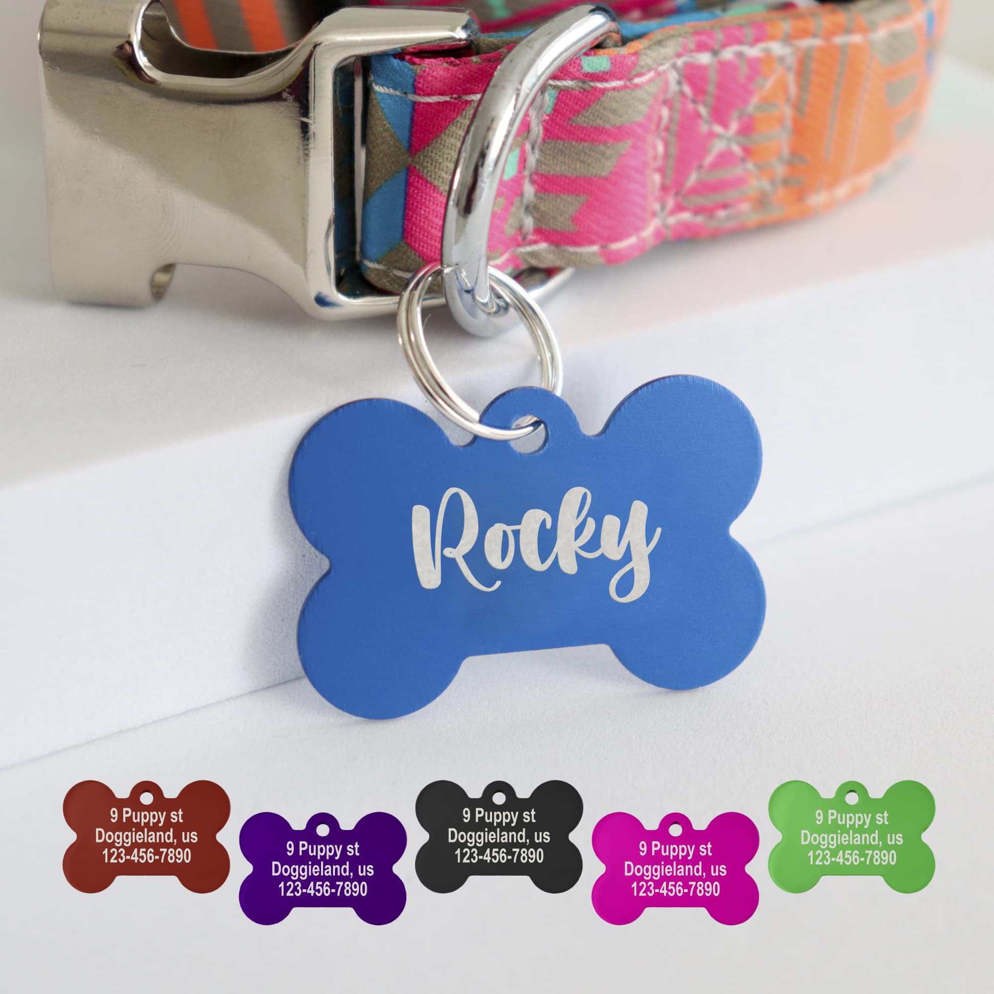 Bone Shape Dog Id Tags Aluminum Custom Laser Engraved Both Sides With Up To 4 Lines Of Text, Dog Name Tags Personalized With Dur