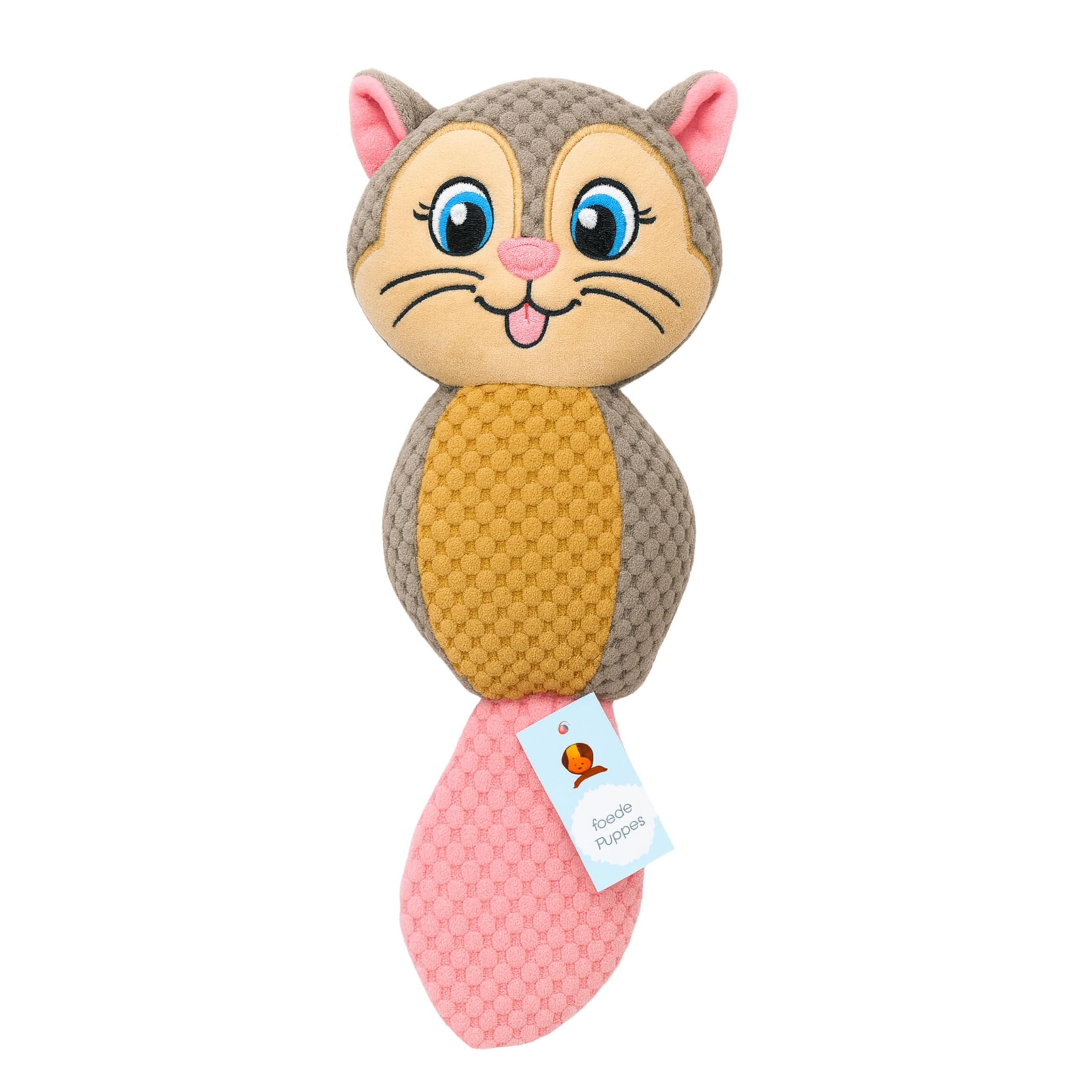 Foodie Puppies Interactive Squeaky Plush Toy (Pink Tail Kitty) for Small Dogs, Puppies & Cats | Crinkle Paper, Rubber Vest Squea