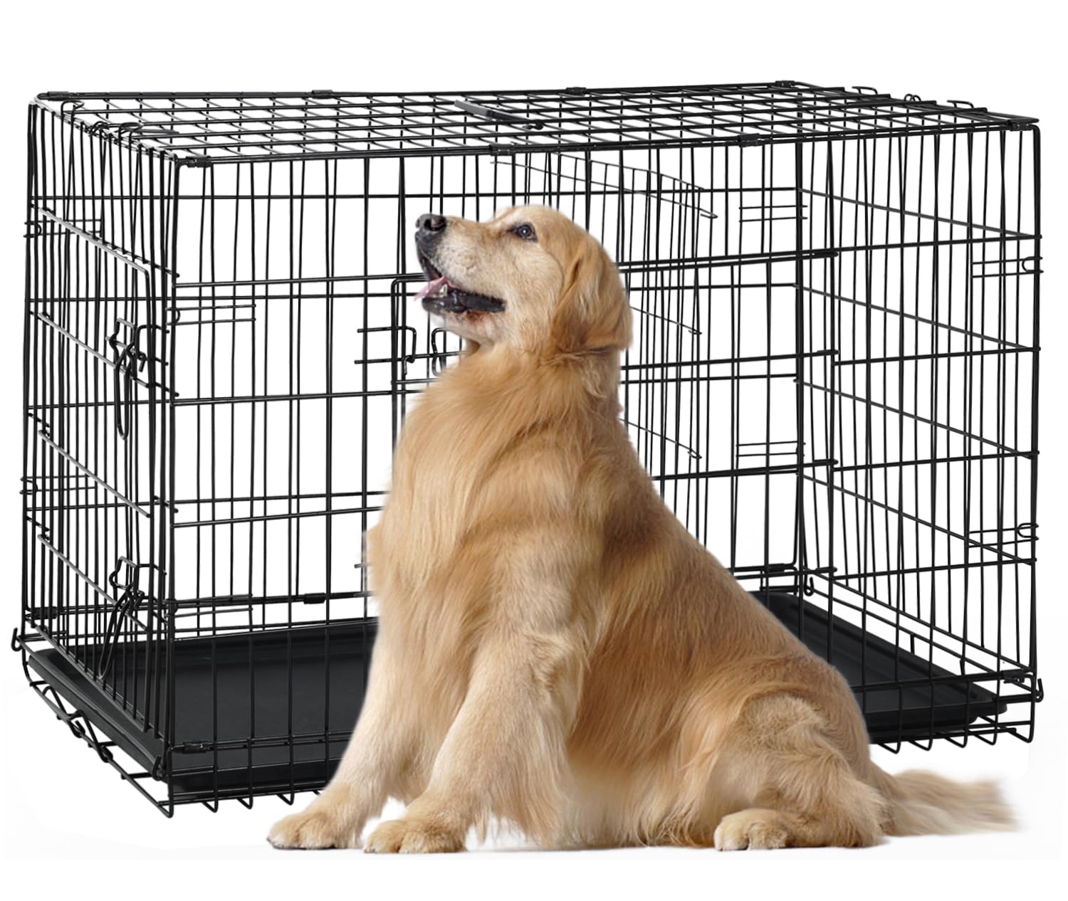 Heavy Duty Large Dog Crate, 48 Inch Dog Crates For Large Dogs, Metal Wire Folding Dog Cage With Removable Trays, Locks, Double-D