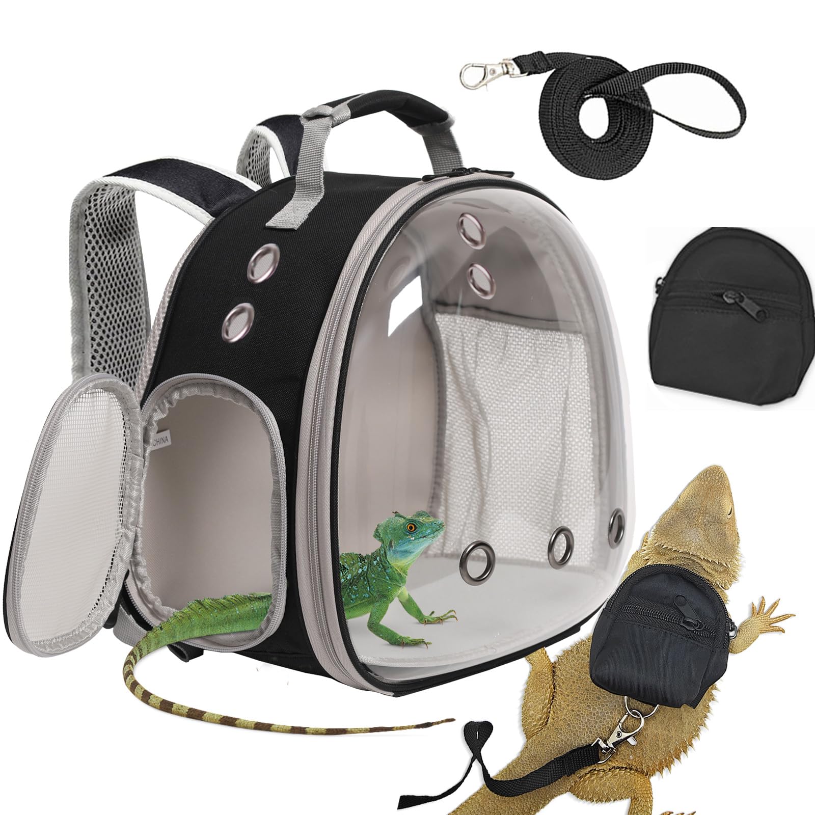 Desert Iguana Backpack Carrier,Bearded Dragon Portable Backpack Carrier With Small Backpack Harness Leash Set,Space Capsule Clea