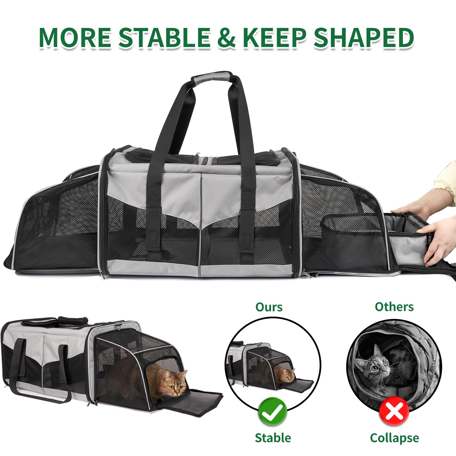 Cat Carrier With Litter Box - Inrlkit Cat Carrier For 2 Cats, Portable 2-In-1 Double Cat Travel Carrier Bag For Traveling, Expan