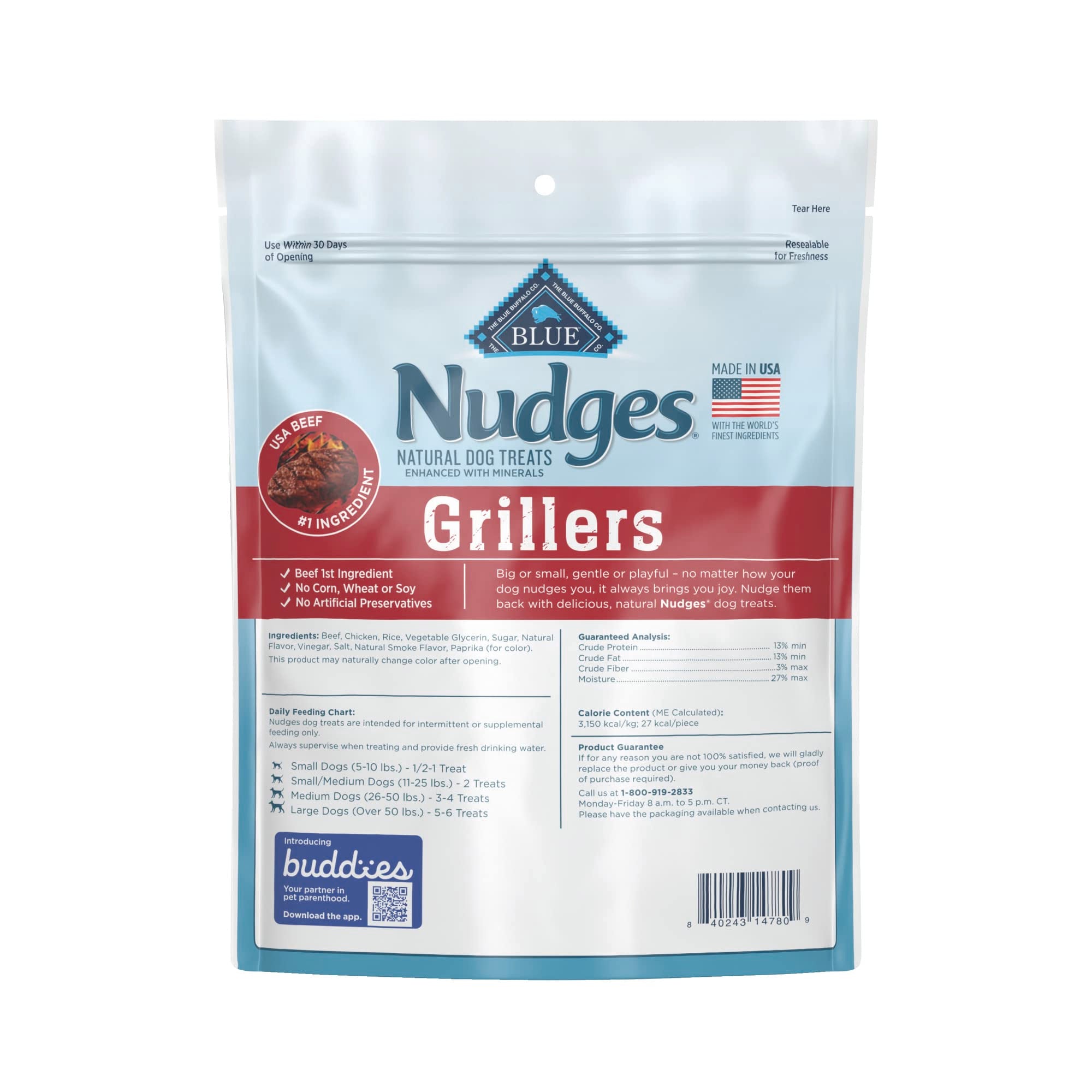 Blue Buffalo Nudges Grillers Natural Dog Treats, Steak, 10oz